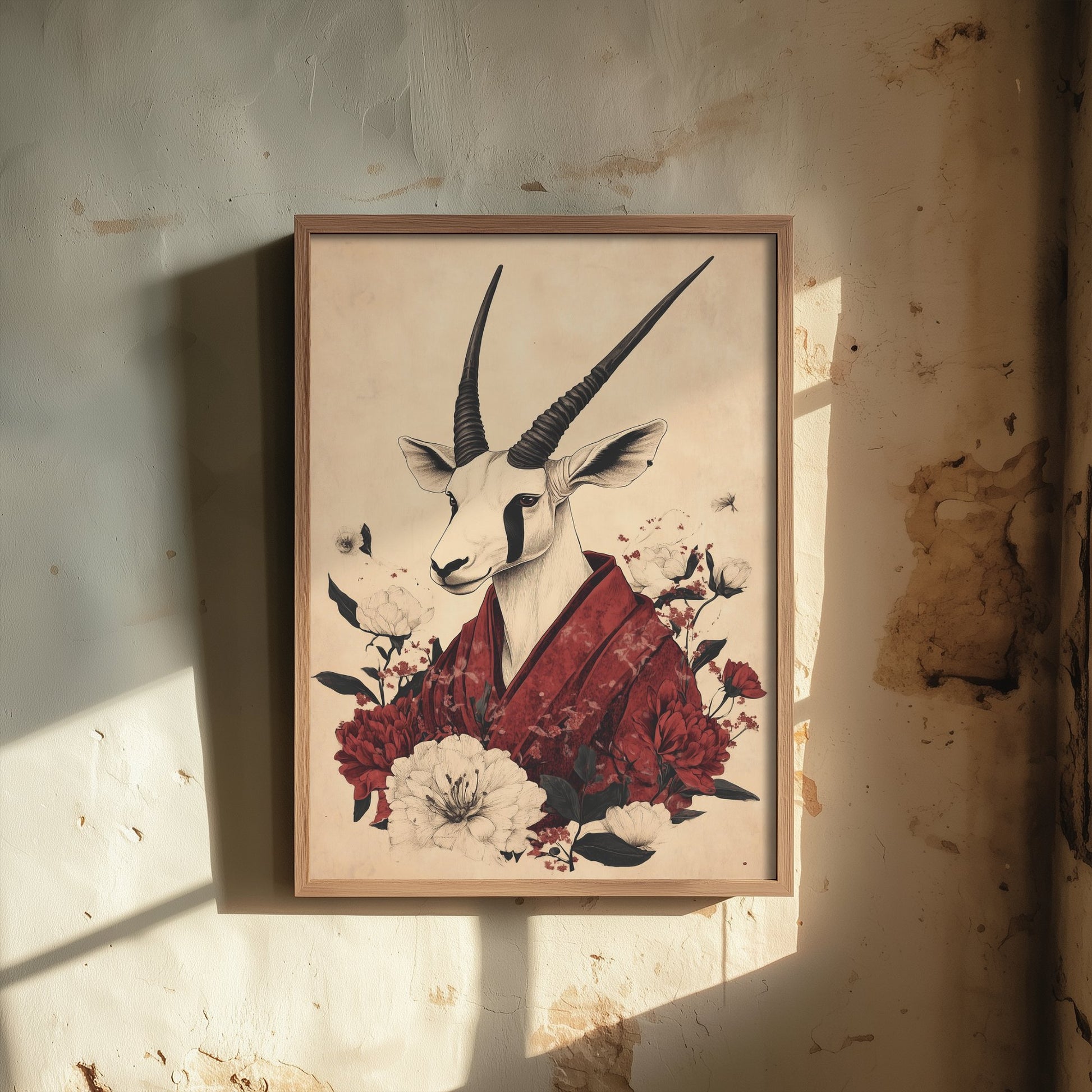 Arabian Oryx Art Print - Whimsical Animal in Robe Poster - Floral Illustration - Desert Ascetic Wall Art 3/3