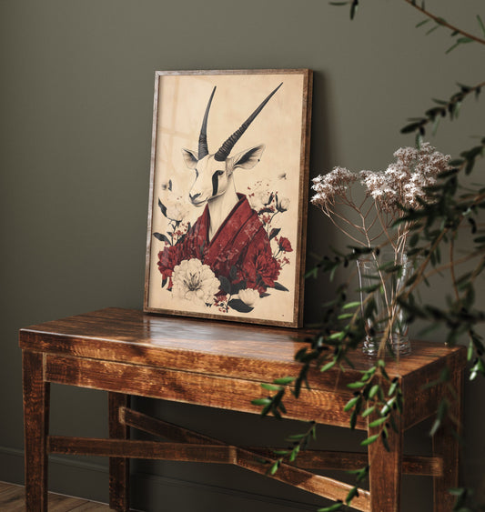 Arabian Oryx Art Print - Whimsical Animal in Robe Poster - Floral Illustration - Desert Ascetic Wall Art 3/3
