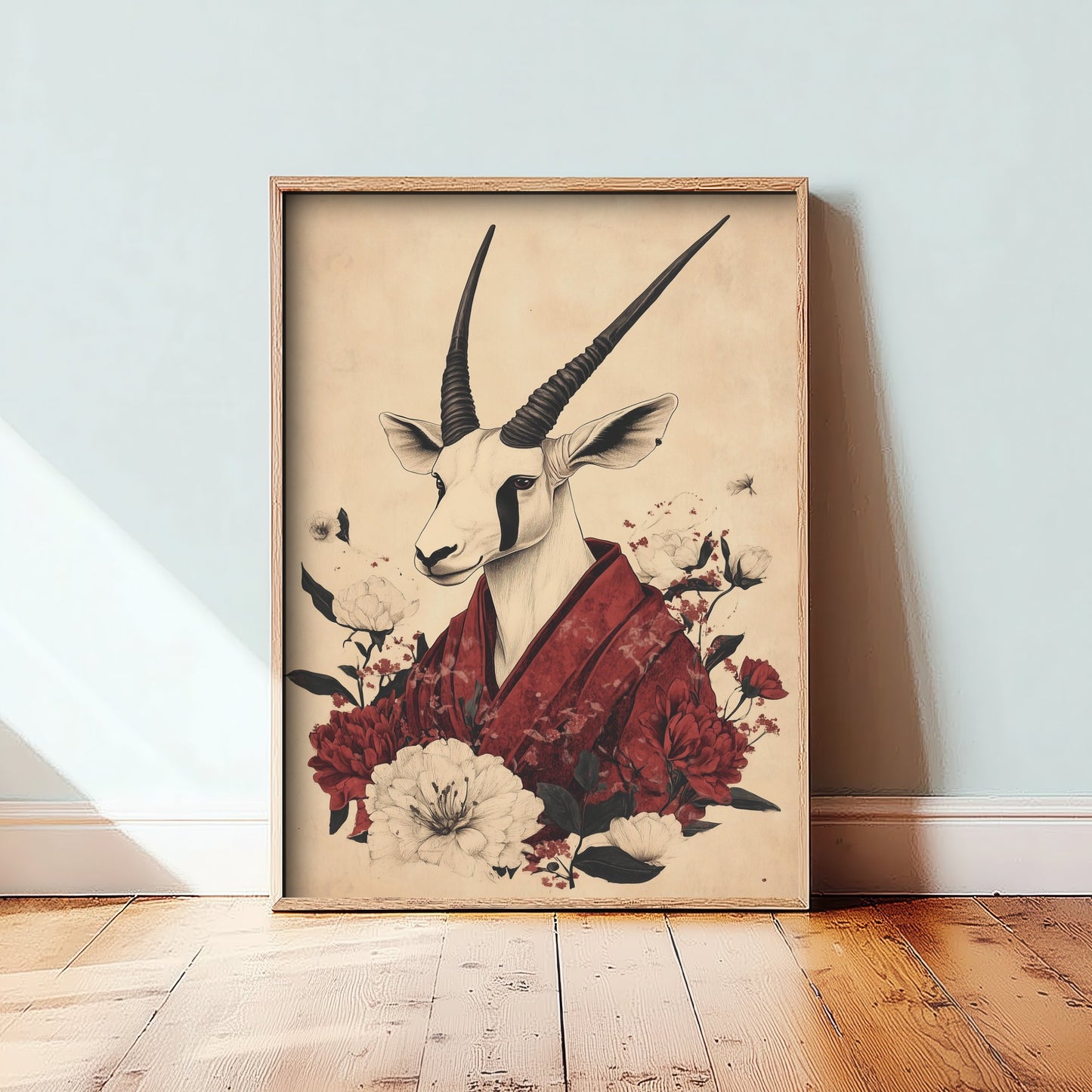 Arabian Oryx Art Print - Whimsical Animal in Robe Poster - Floral Illustration - Desert Ascetic Wall Art 3/3