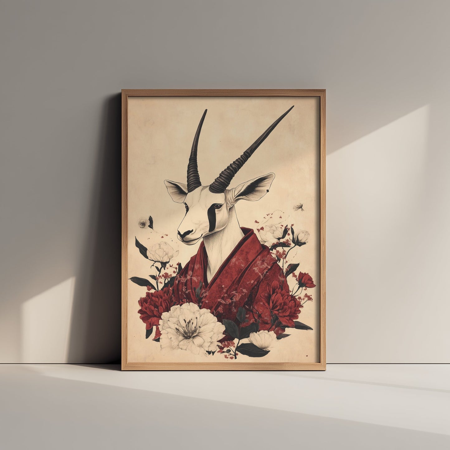 Arabian Oryx Art Print - Whimsical Animal in Robe Poster - Floral Illustration - Desert Ascetic Wall Art 3/3