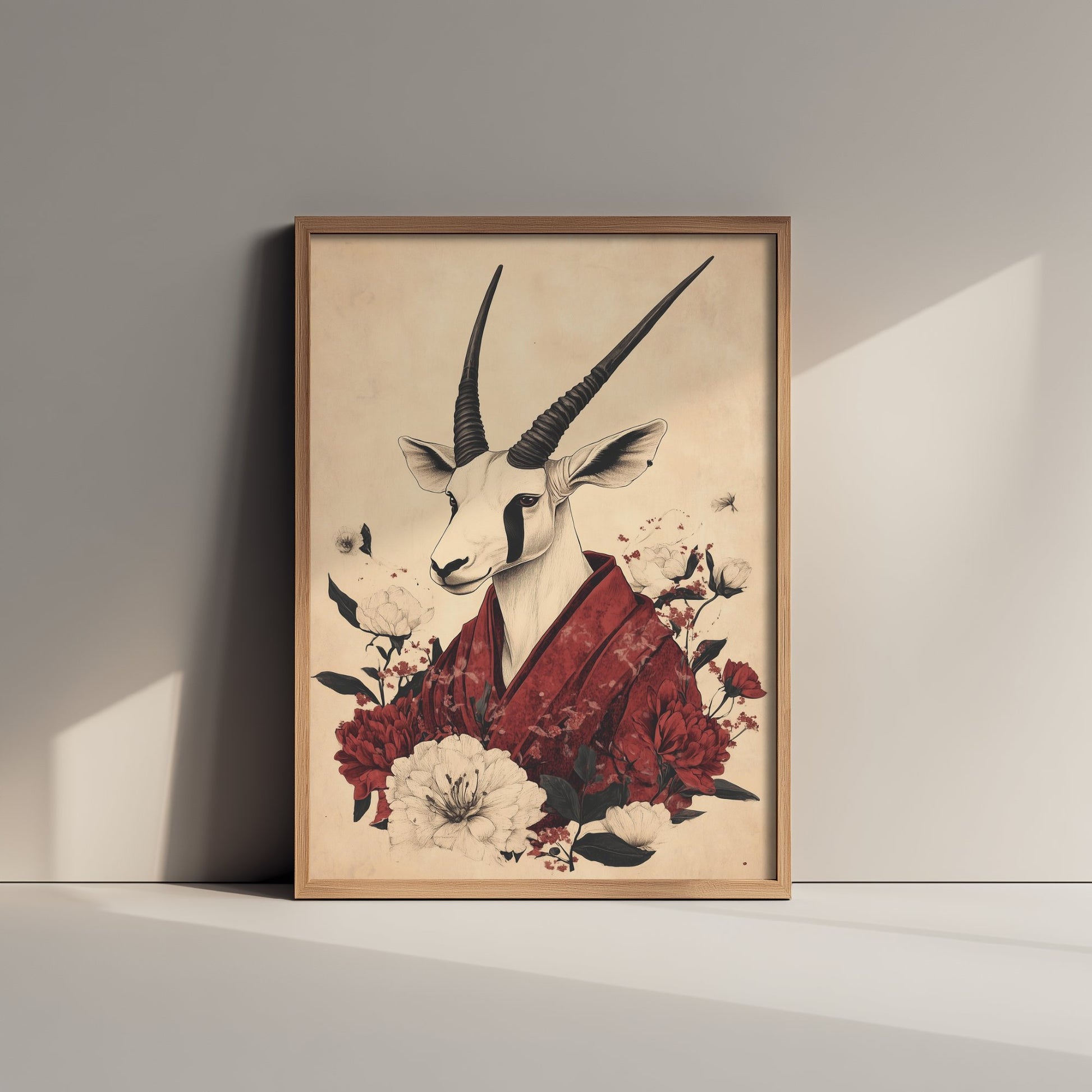 Arabian Oryx Art Print - Whimsical Animal in Robe Poster - Floral Illustration - Desert Ascetic Wall Art 3/3