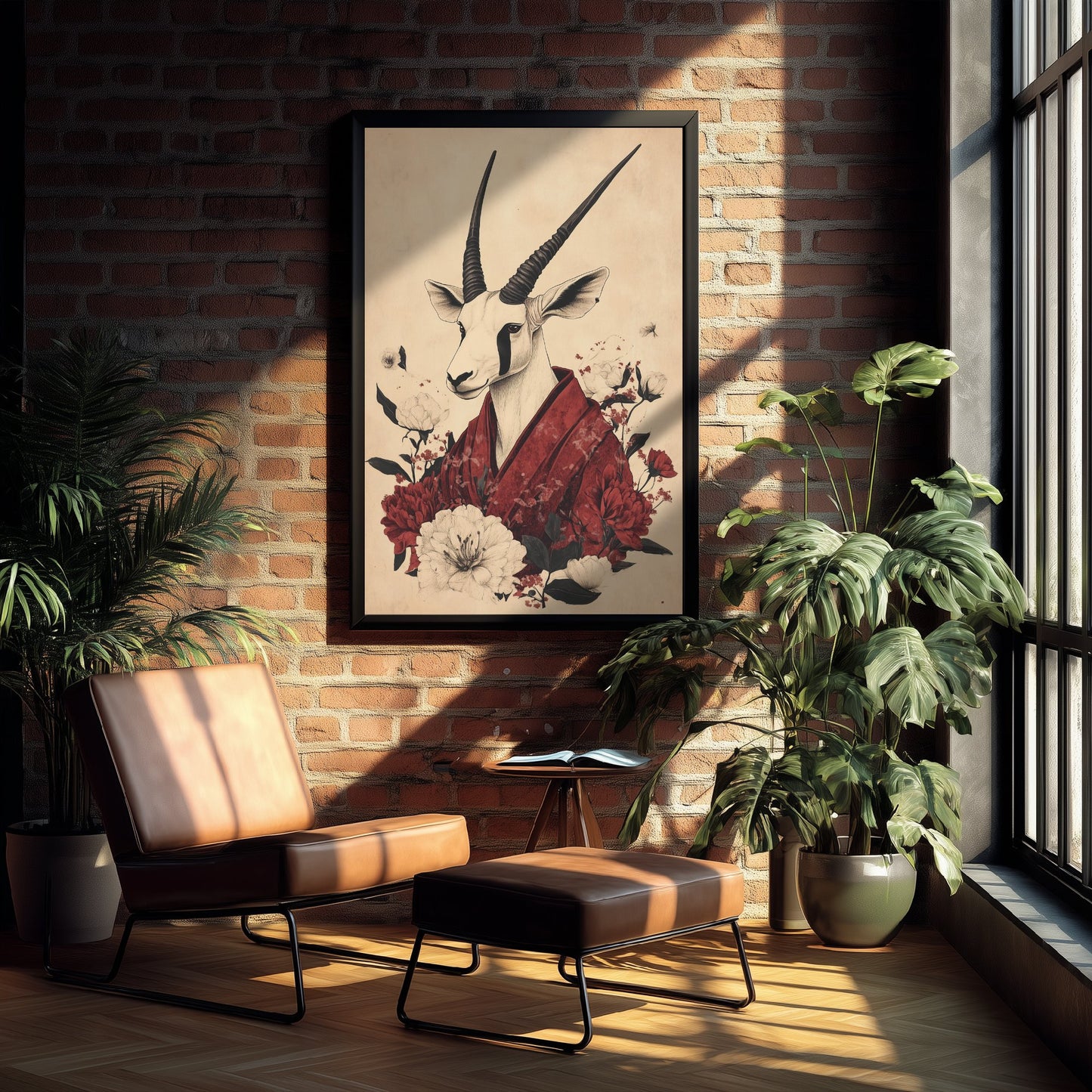 Arabian Oryx Art Print - Whimsical Animal in Robe Poster - Floral Illustration - Desert Ascetic Wall Art 3/3
