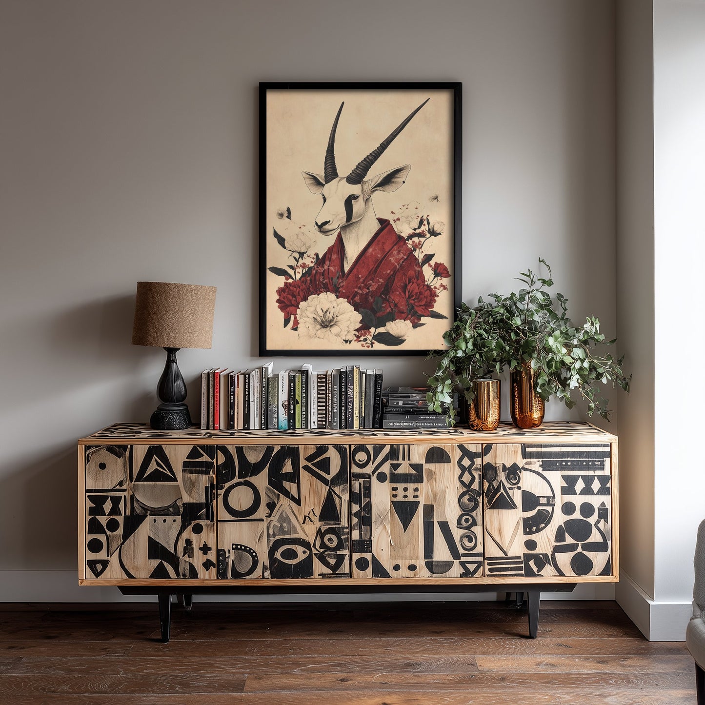 Arabian Oryx Art Print - Whimsical Animal in Robe Poster - Floral Illustration - Desert Ascetic Wall Art 3/3