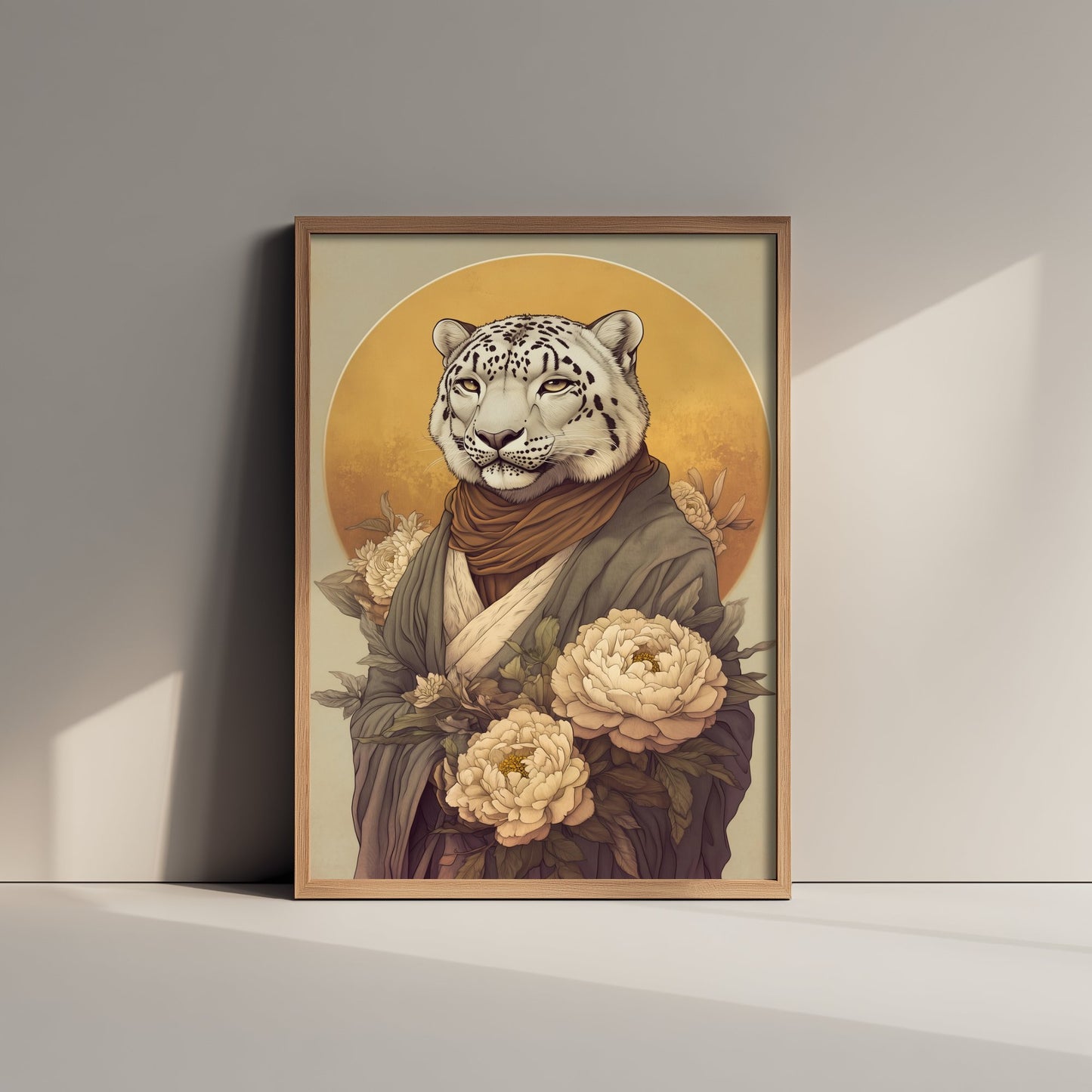 Snow Leopard Art Print - Whimsical Animal in Robe Poster - Floral Illustration - Mountain Guardian Wall Art 2/3