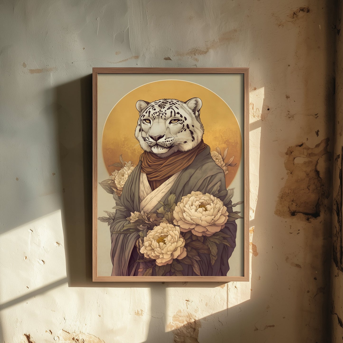 Snow Leopard Art Print - Whimsical Animal in Robe Poster - Floral Illustration - Mountain Guardian Wall Art 2/3