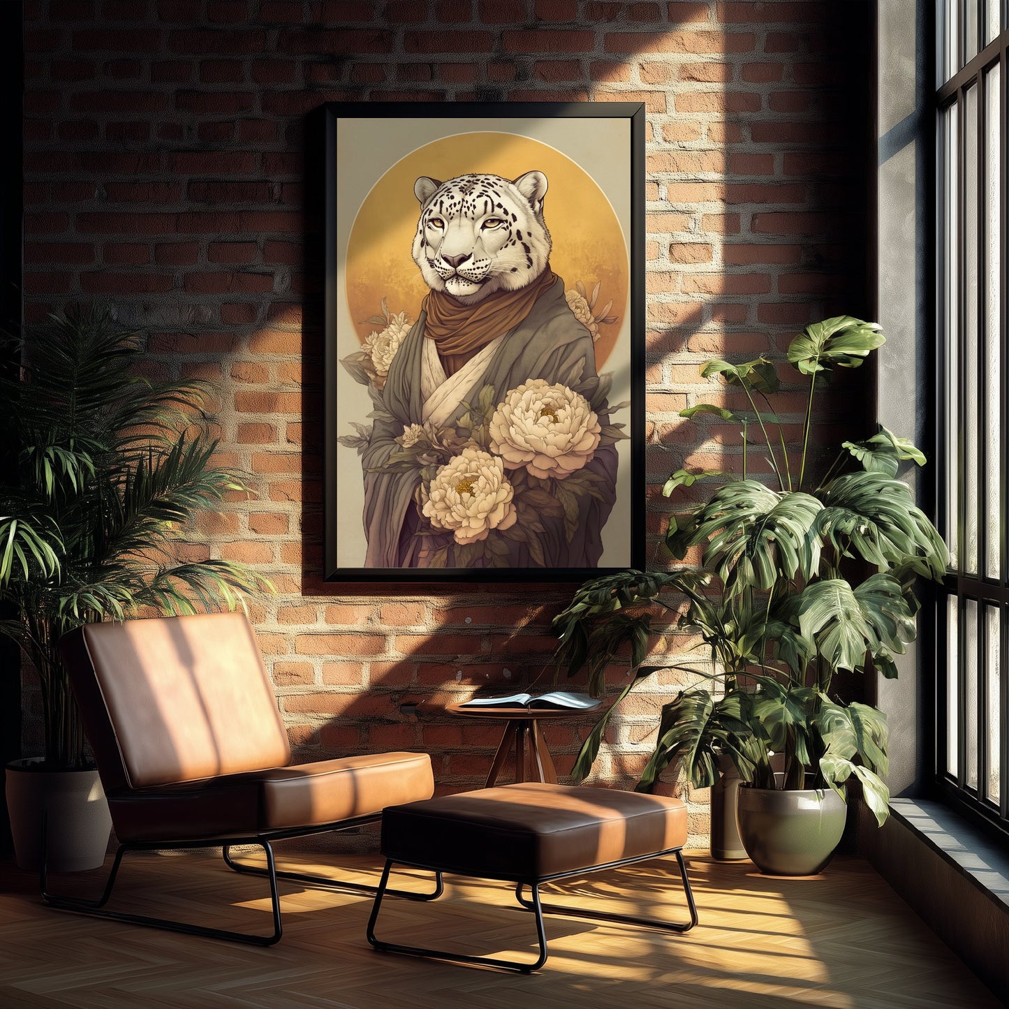 Snow Leopard Art Print - Whimsical Animal in Robe Poster - Floral Illustration - Mountain Guardian Wall Art 2/3