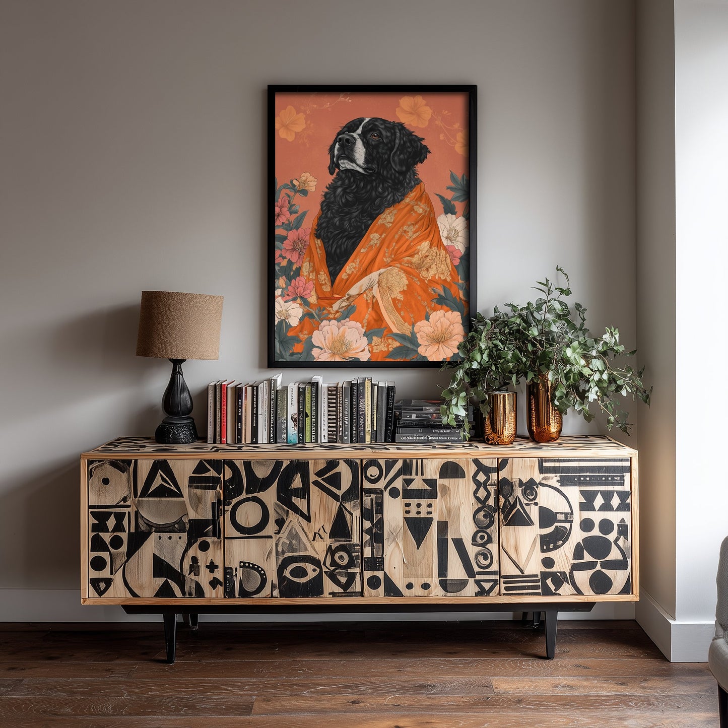 Tibetan Mastiff Art Print - Whimsical Animal in Robe Poster - Floral Illustration - Mountain Guardian Wall Art 3/3