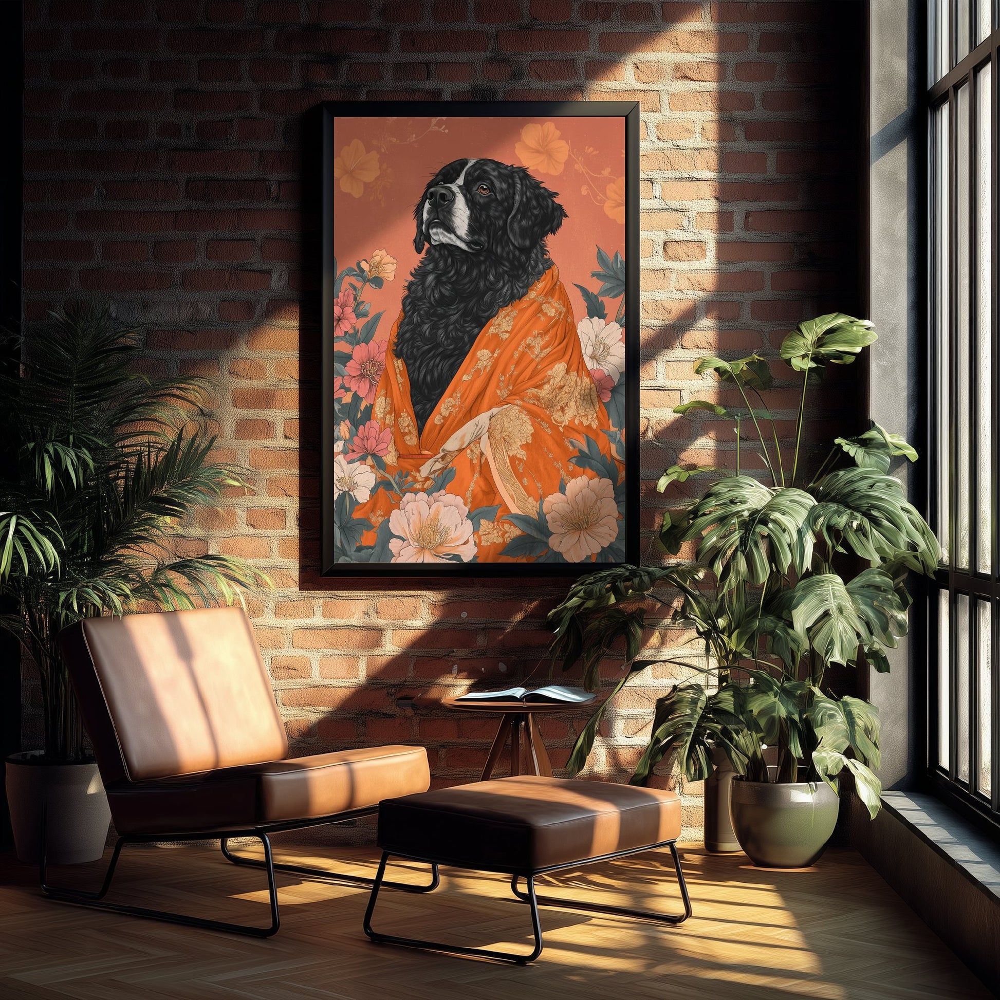 Tibetan Mastiff Art Print - Whimsical Animal in Robe Poster - Floral Illustration - Mountain Guardian Wall Art 3/3