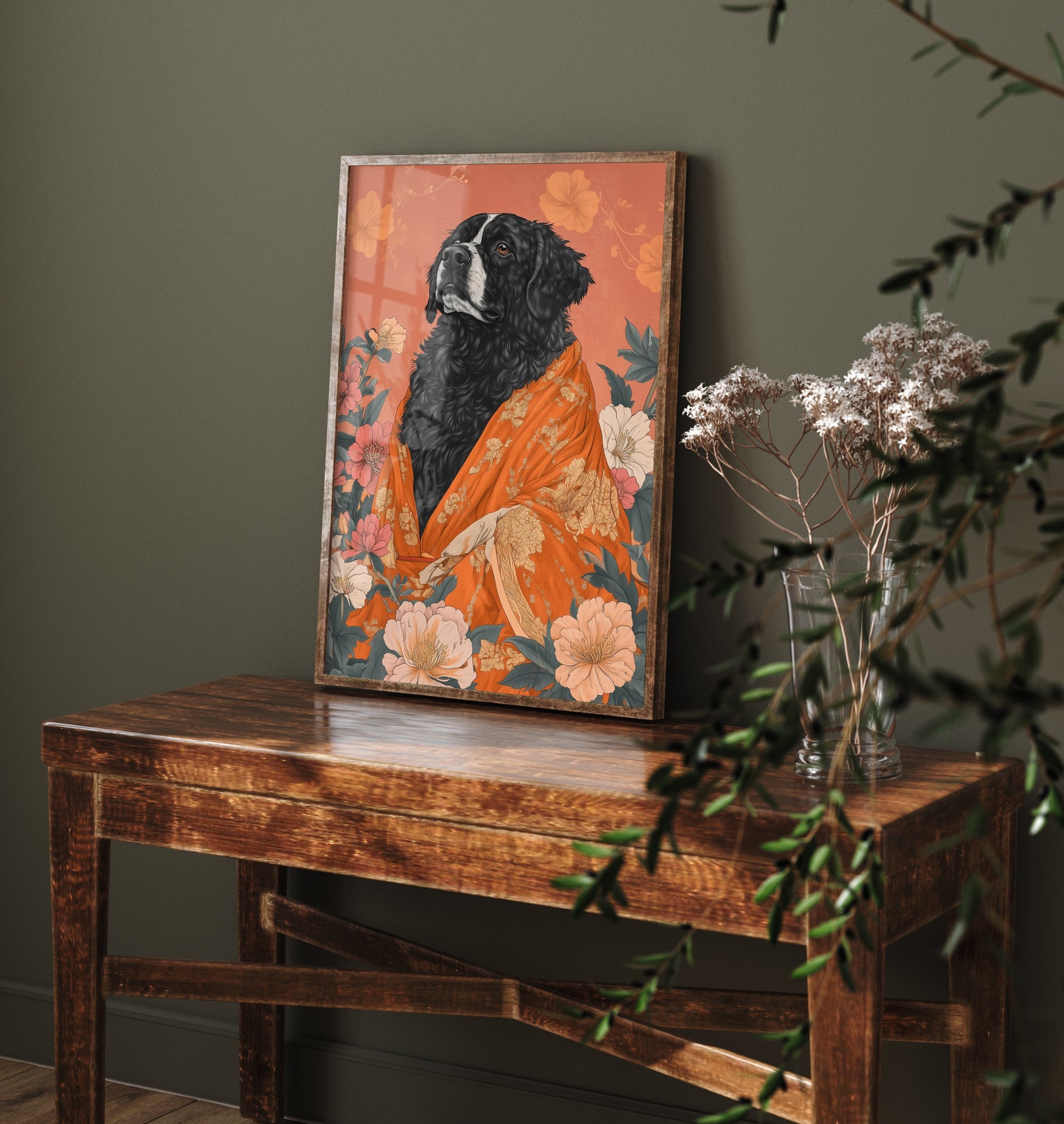 Tibetan Mastiff Art Print - Whimsical Animal in Robe Poster - Floral Illustration - Mountain Guardian Wall Art 3/3