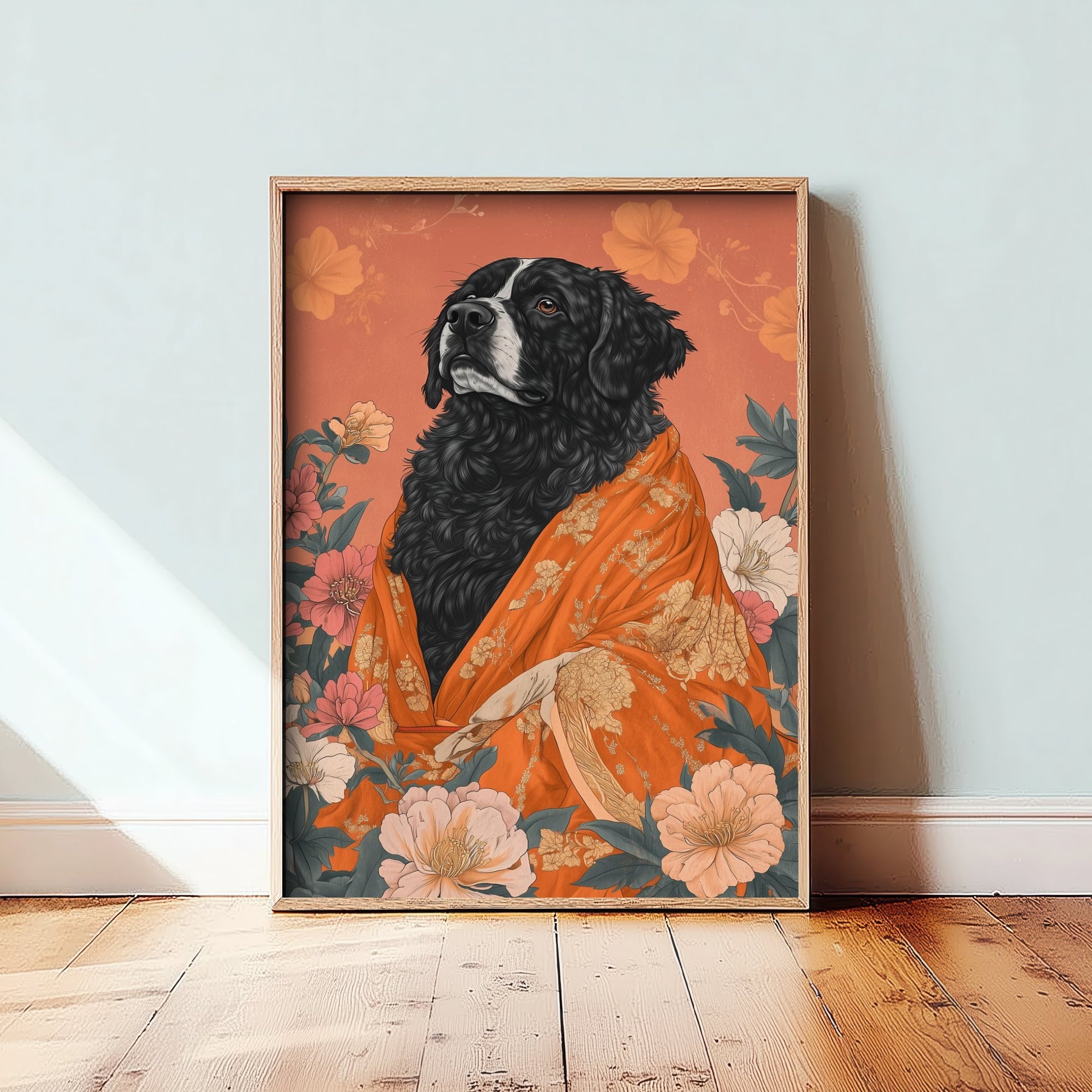 Tibetan Mastiff Art Print - Whimsical Animal in Robe Poster - Floral Illustration - Mountain Guardian Wall Art 3/3