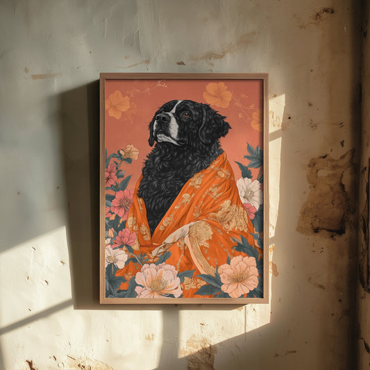 Tibetan Mastiff Art Print - Whimsical Animal in Robe Poster - Floral Illustration - Mountain Guardian Wall Art 3/3