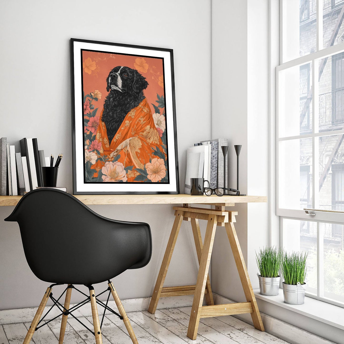 Tibetan Mastiff Art Print - Whimsical Animal in Robe Poster - Floral Illustration - Mountain Guardian Wall Art 3/3
