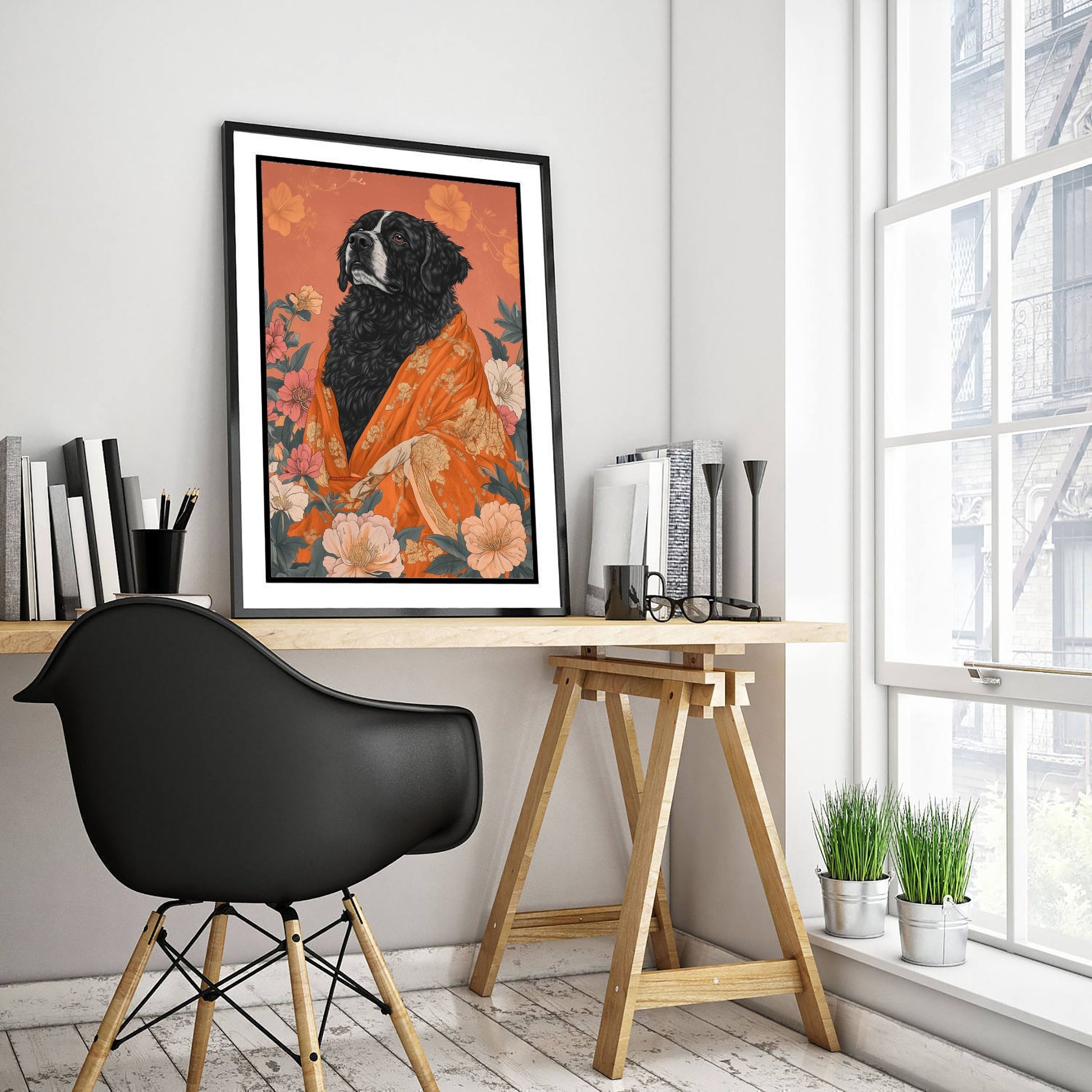 Tibetan Mastiff Art Print - Whimsical Animal in Robe Poster - Floral Illustration - Mountain Guardian Wall Art 3/3