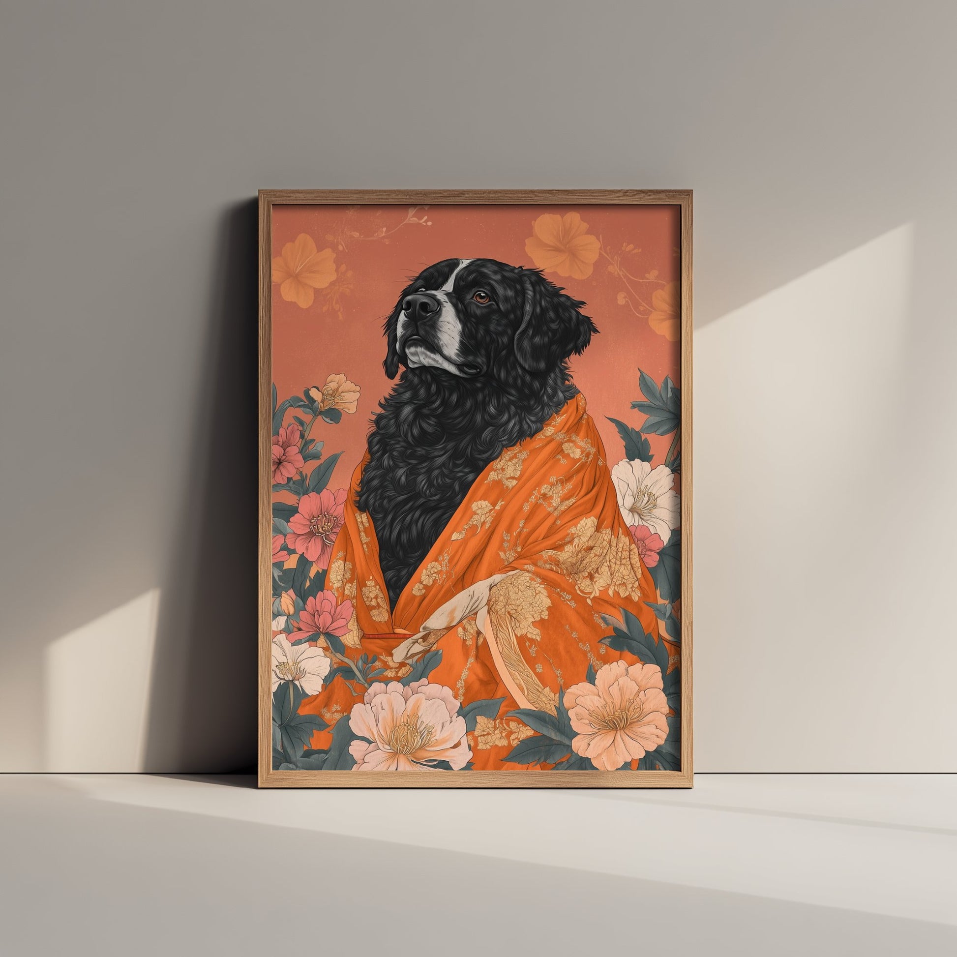 Tibetan Mastiff Art Print - Whimsical Animal in Robe Poster - Floral Illustration - Mountain Guardian Wall Art 3/3