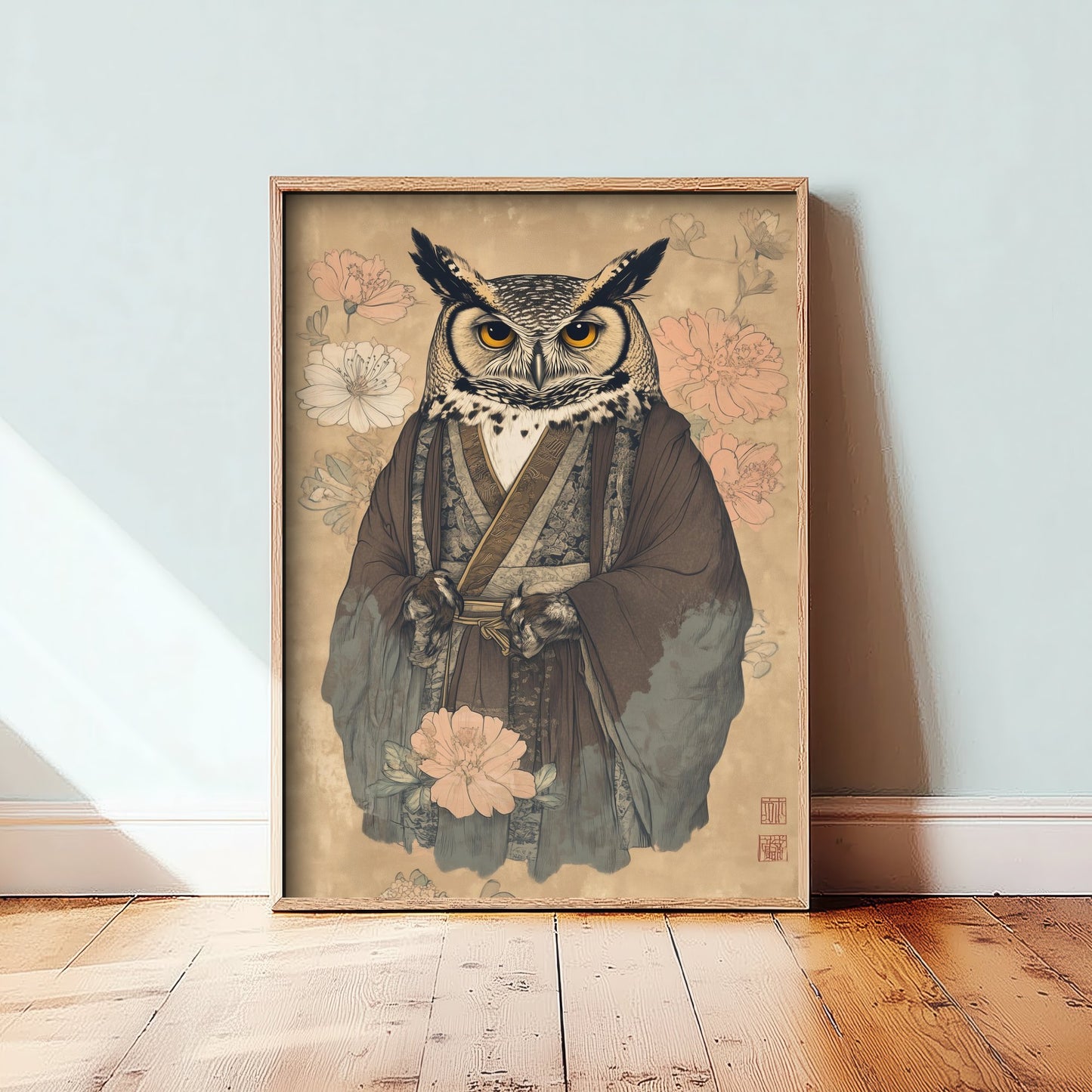 Great Horned Owl Art Print - Whimsical Animal in Robe Poster - Floral Illustration - Woodland Elder Wall Art 2/3
