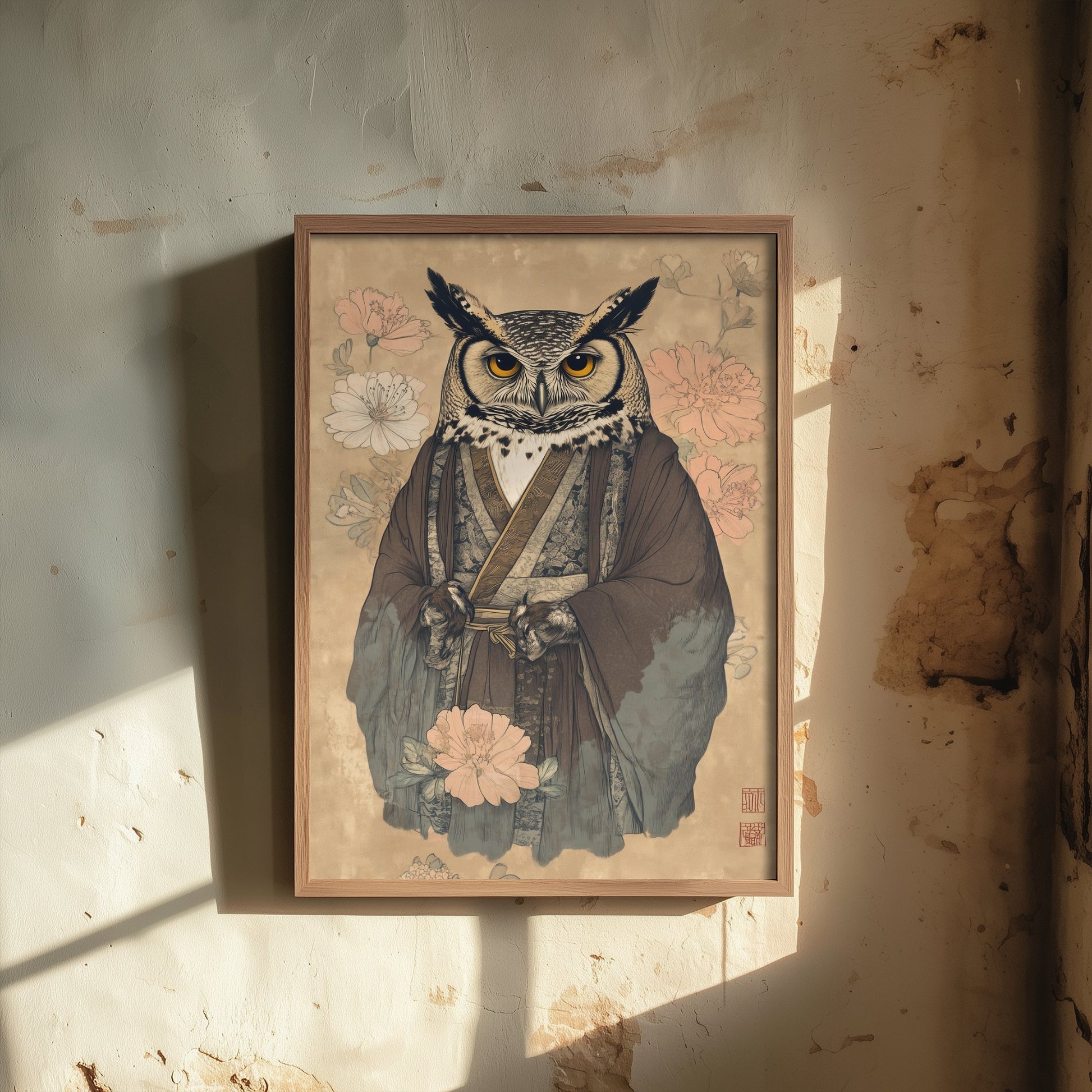 Great Horned Owl Art Print - Whimsical Animal in Robe Poster - Floral Illustration - Woodland Elder Wall Art 2/3