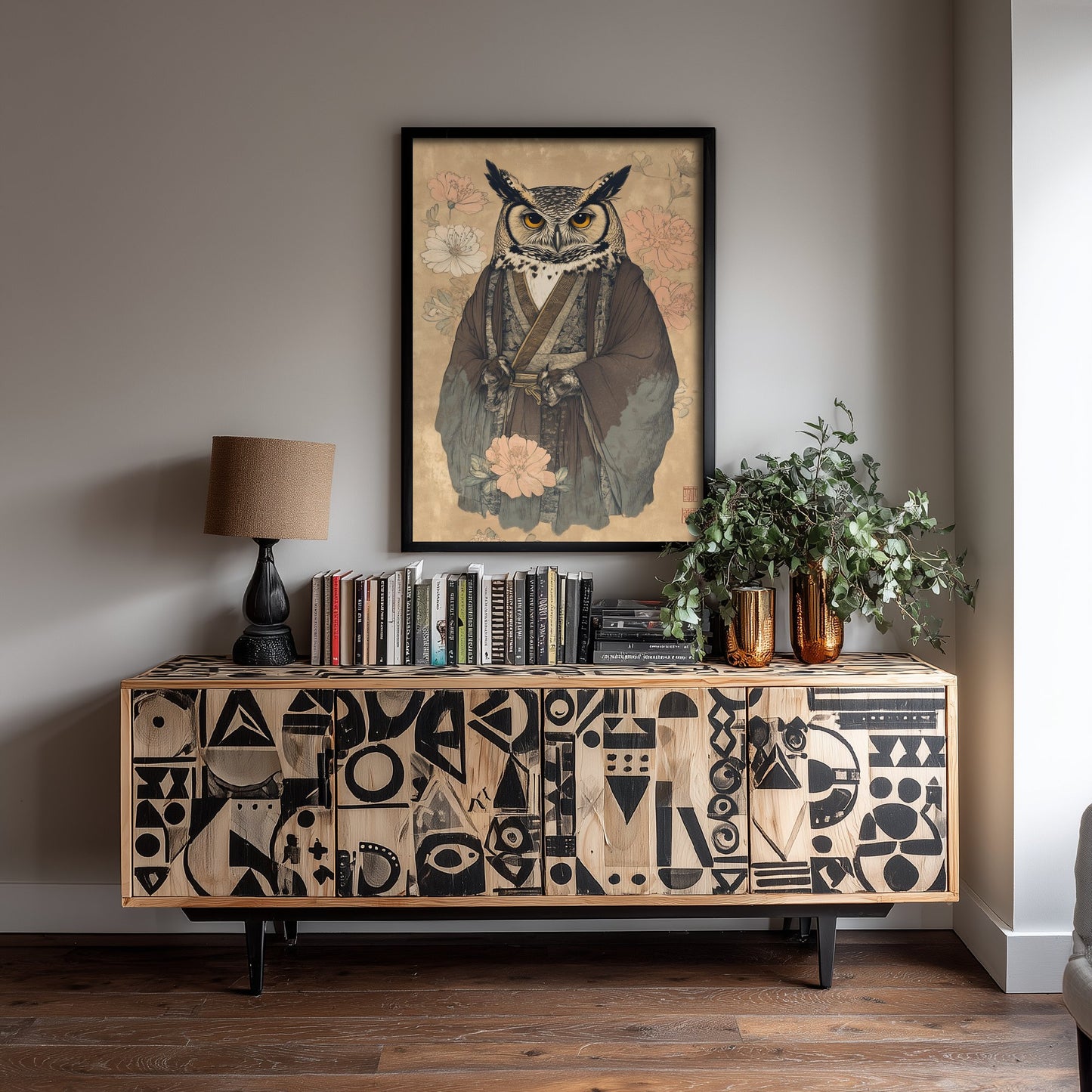 Great Horned Owl Art Print - Whimsical Animal in Robe Poster - Floral Illustration - Woodland Elder Wall Art 2/3