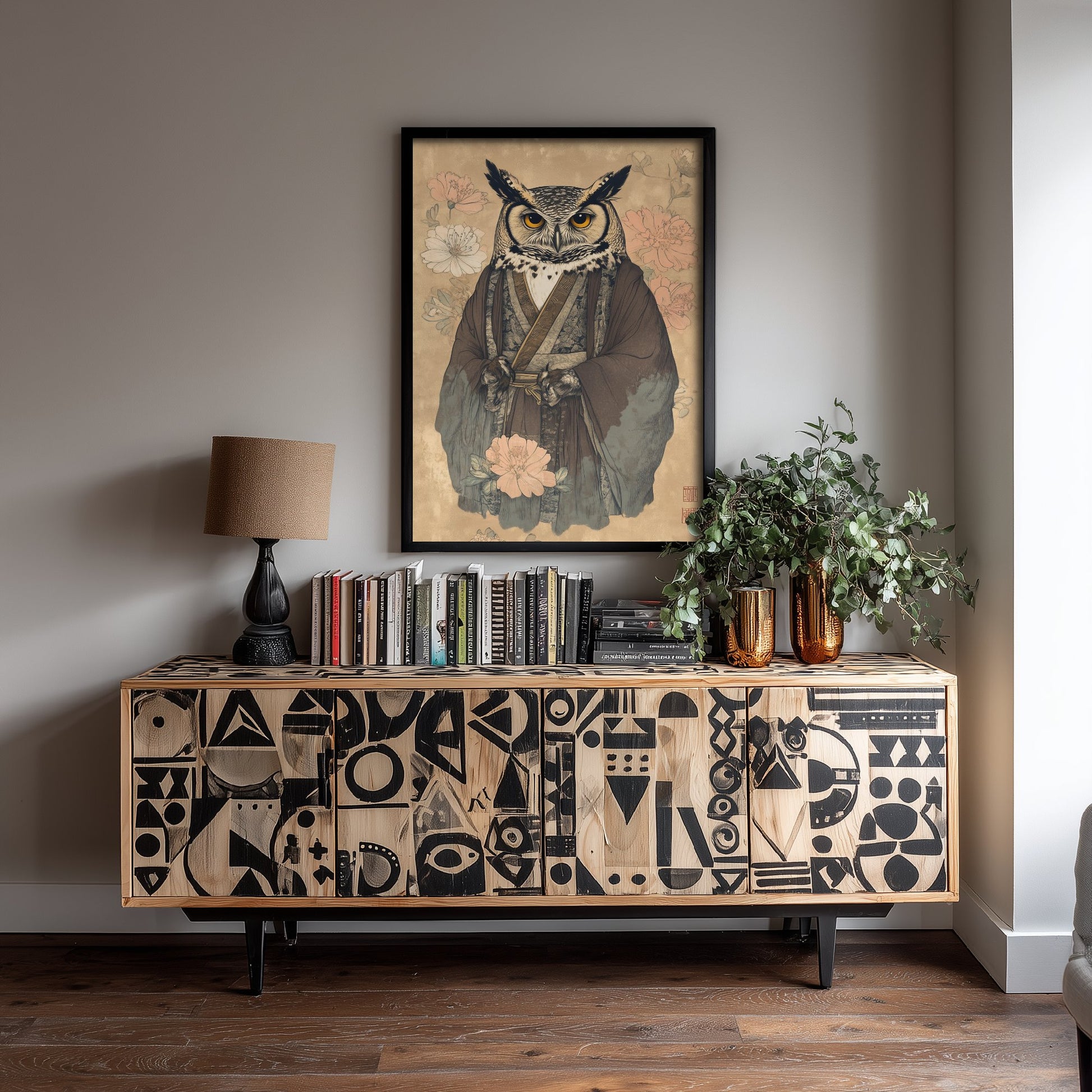 Great Horned Owl Art Print - Whimsical Animal in Robe Poster - Floral Illustration - Woodland Elder Wall Art 2/3