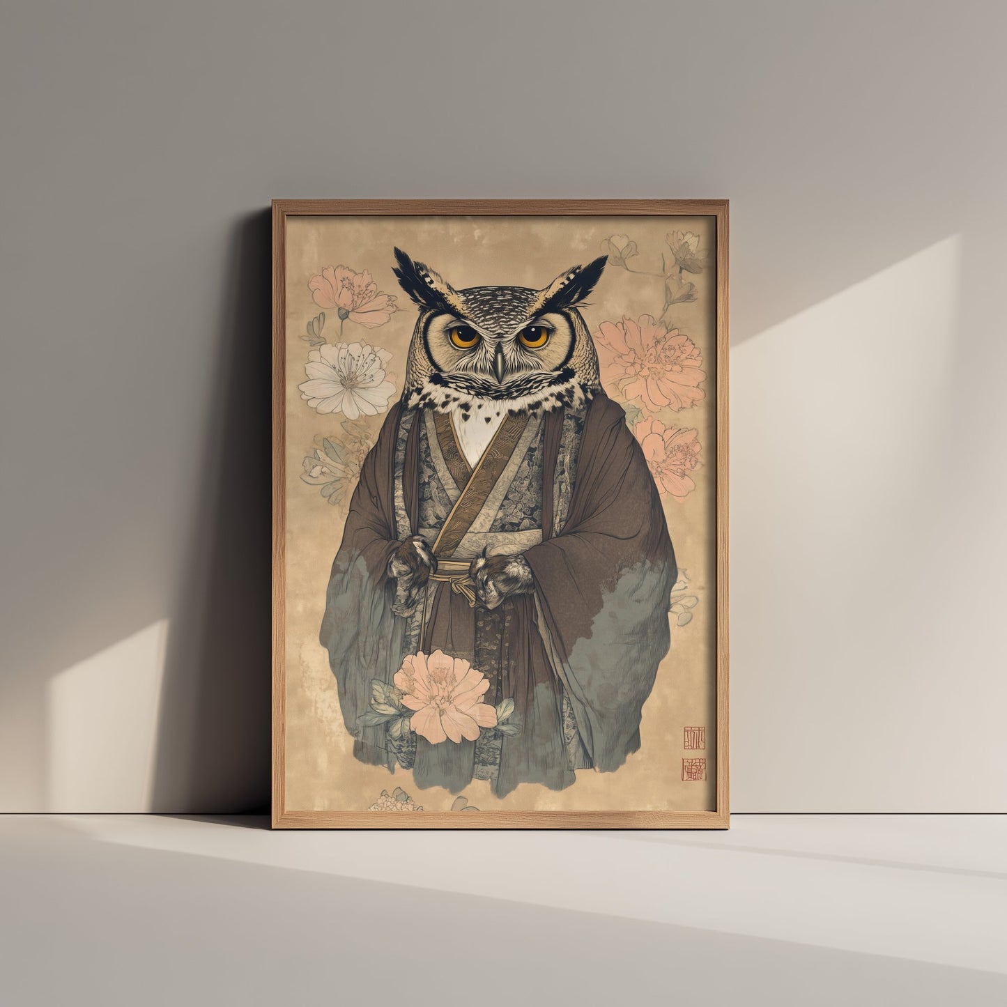 Great Horned Owl Art Print - Whimsical Animal in Robe Poster - Floral Illustration - Woodland Elder Wall Art 2/3