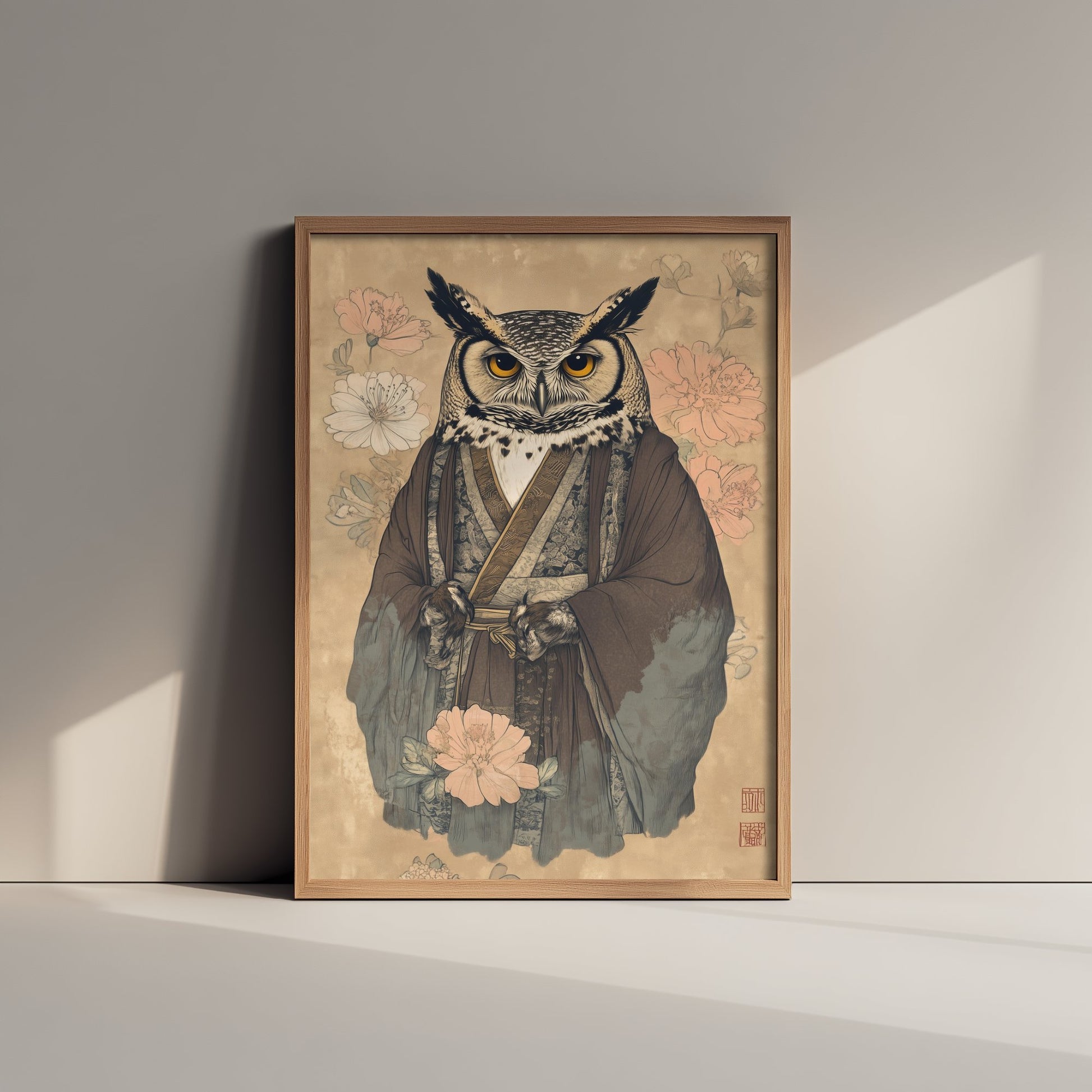 Great Horned Owl Art Print - Whimsical Animal in Robe Poster - Floral Illustration - Woodland Elder Wall Art 2/3