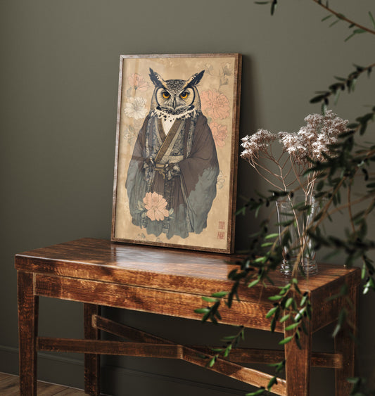 Great Horned Owl Art Print - Whimsical Animal in Robe Poster - Floral Illustration - Woodland Elder Wall Art 2/3