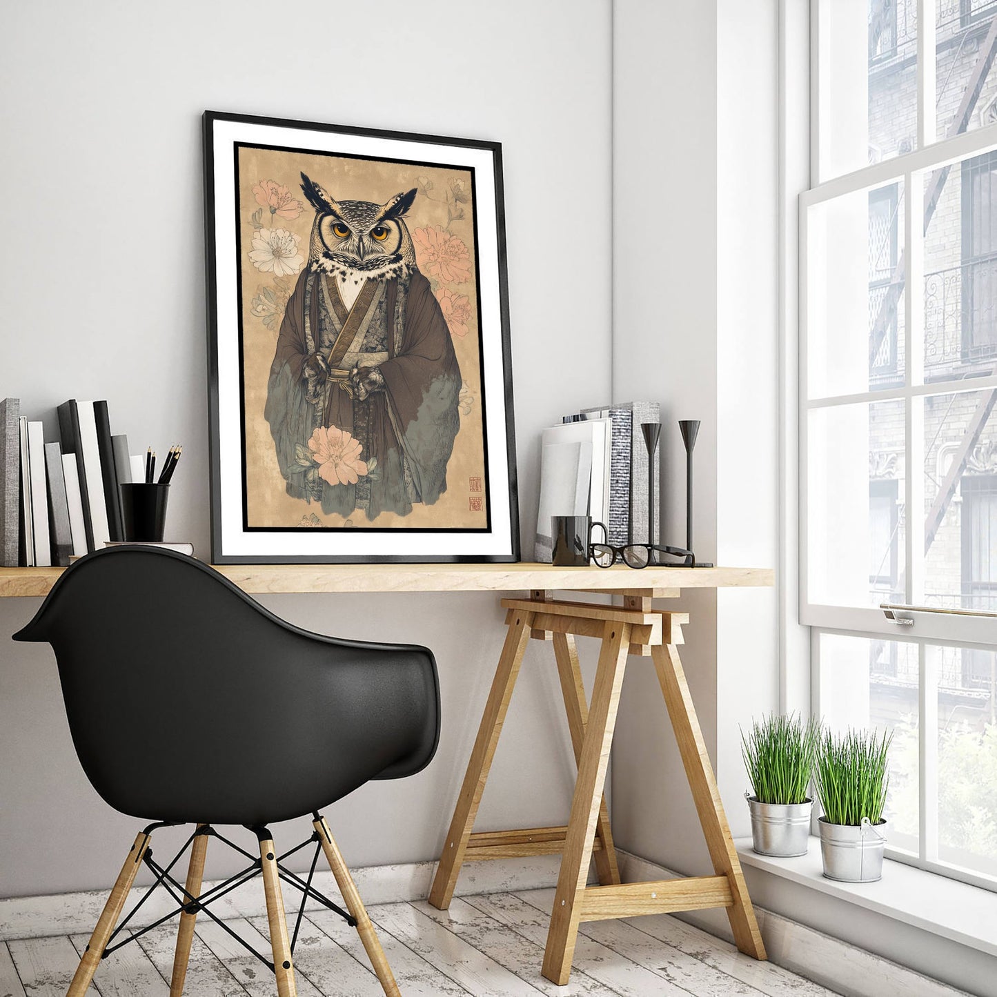 Great Horned Owl Art Print - Whimsical Animal in Robe Poster - Floral Illustration - Woodland Elder Wall Art 2/3