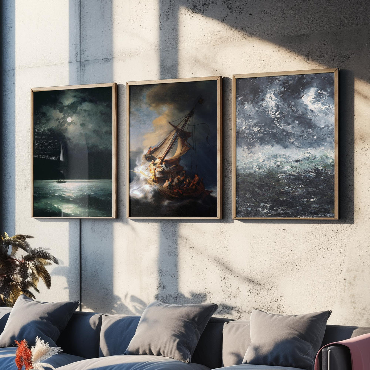 Rembrandt Storm on the Sea of Galilee Set of Three Art Prints - Dramatic Seascape Painting Poster