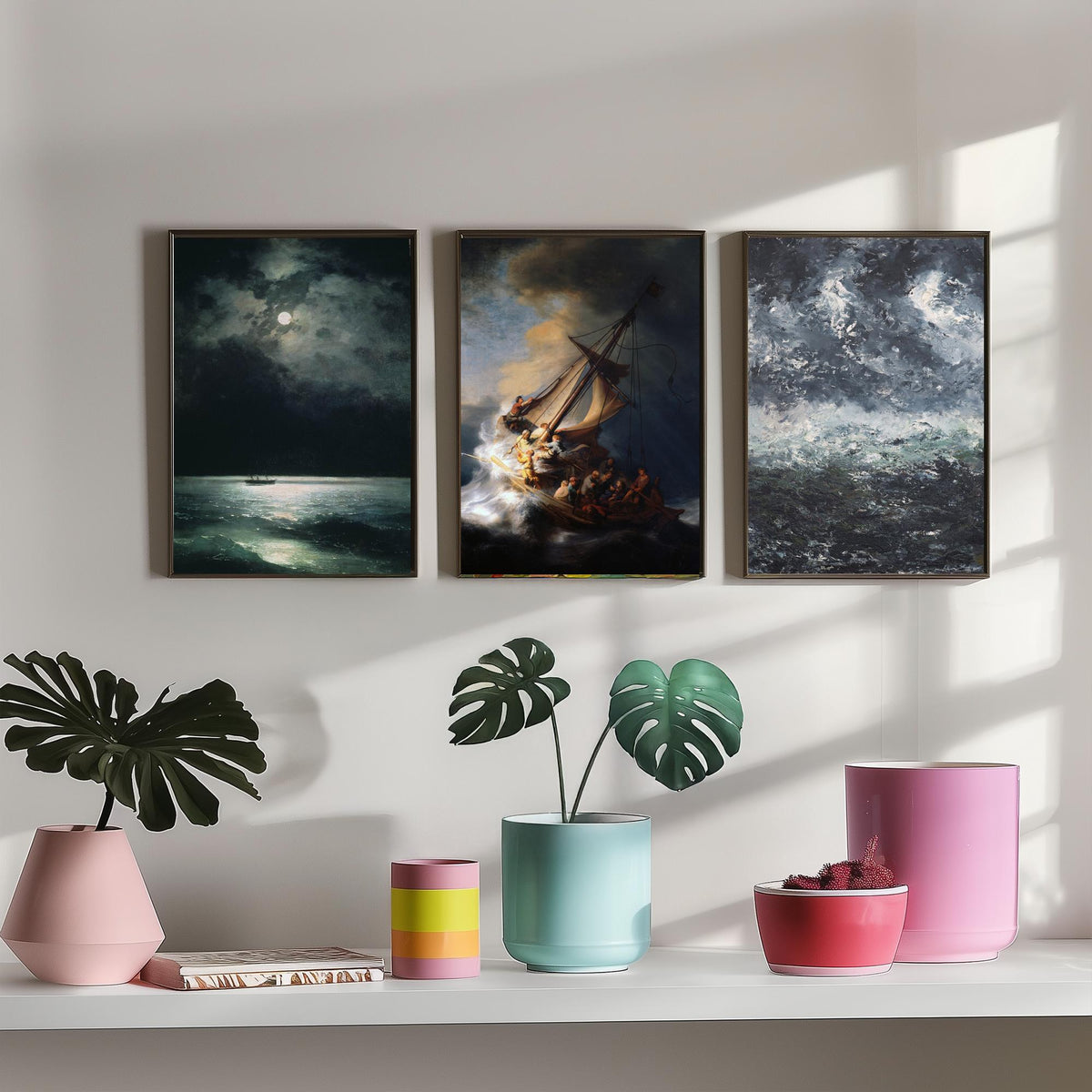 Rembrandt Storm on the Sea of Galilee Set of Three Art Prints - Dramatic Seascape Painting Poster