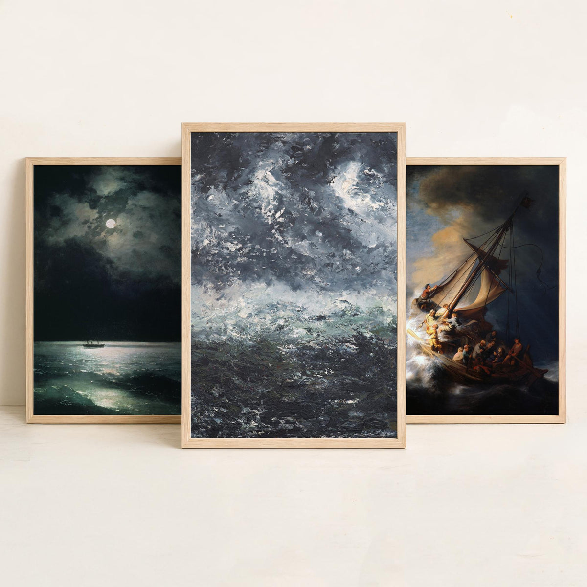 Rembrandt Storm on the Sea of Galilee Set of Three Art Prints - Dramatic Seascape Painting Poster