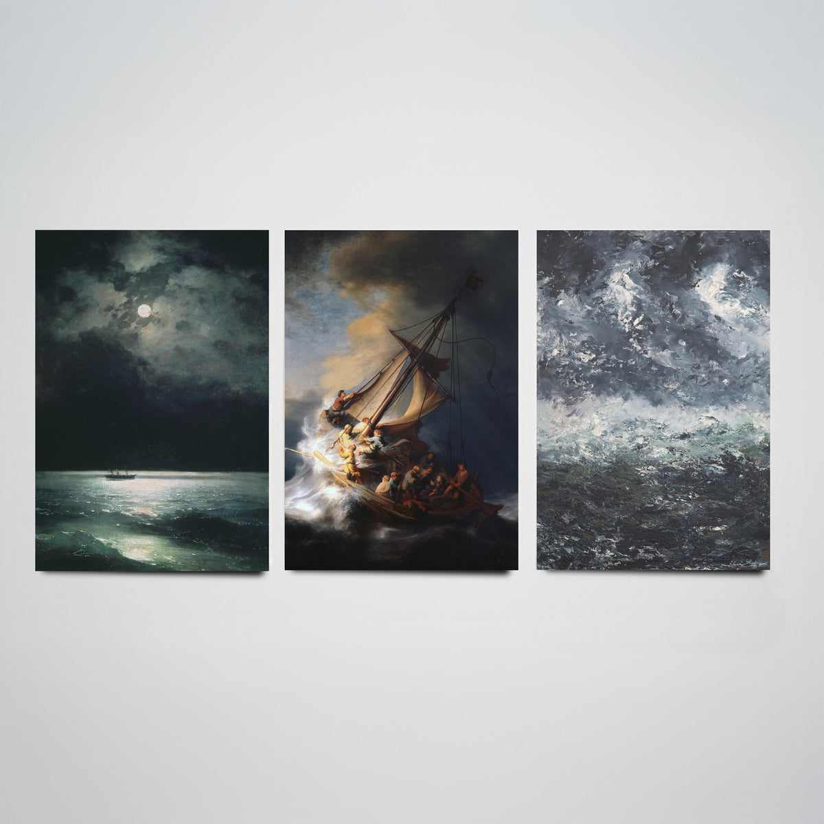 Rembrandt Storm on the Sea of Galilee Set of Three Art Prints - Dramatic Seascape Painting Poster