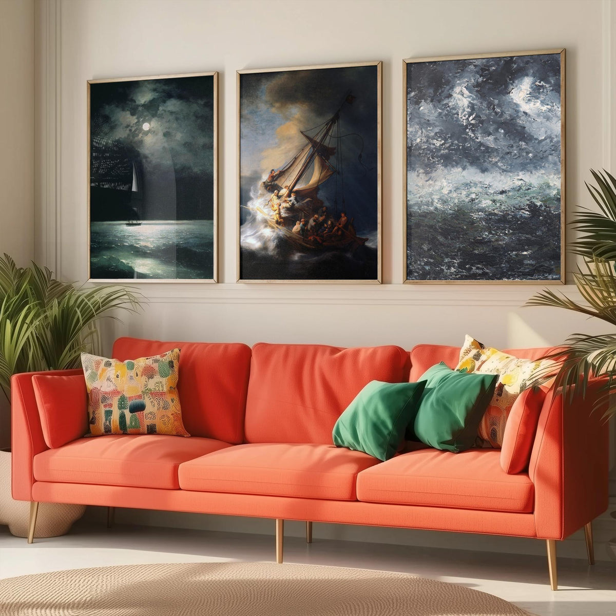 Rembrandt Storm on the Sea of Galilee Set of Three Art Prints - Dramatic Seascape Painting Poster