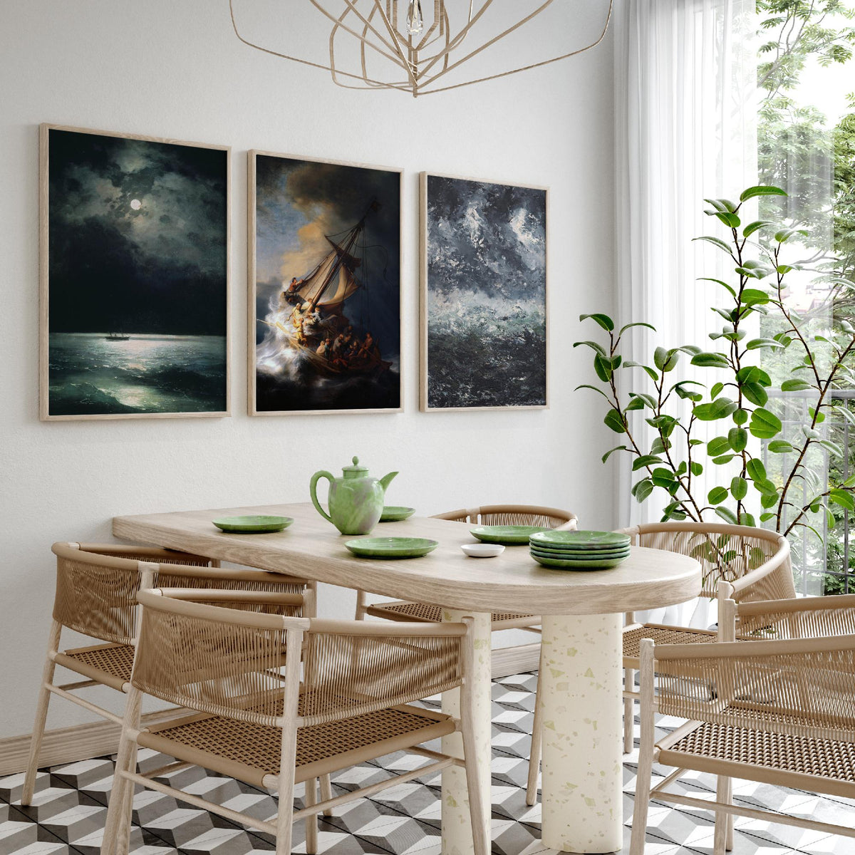 Rembrandt Storm on the Sea of Galilee Set of Three Art Prints - Dramatic Seascape Painting Poster