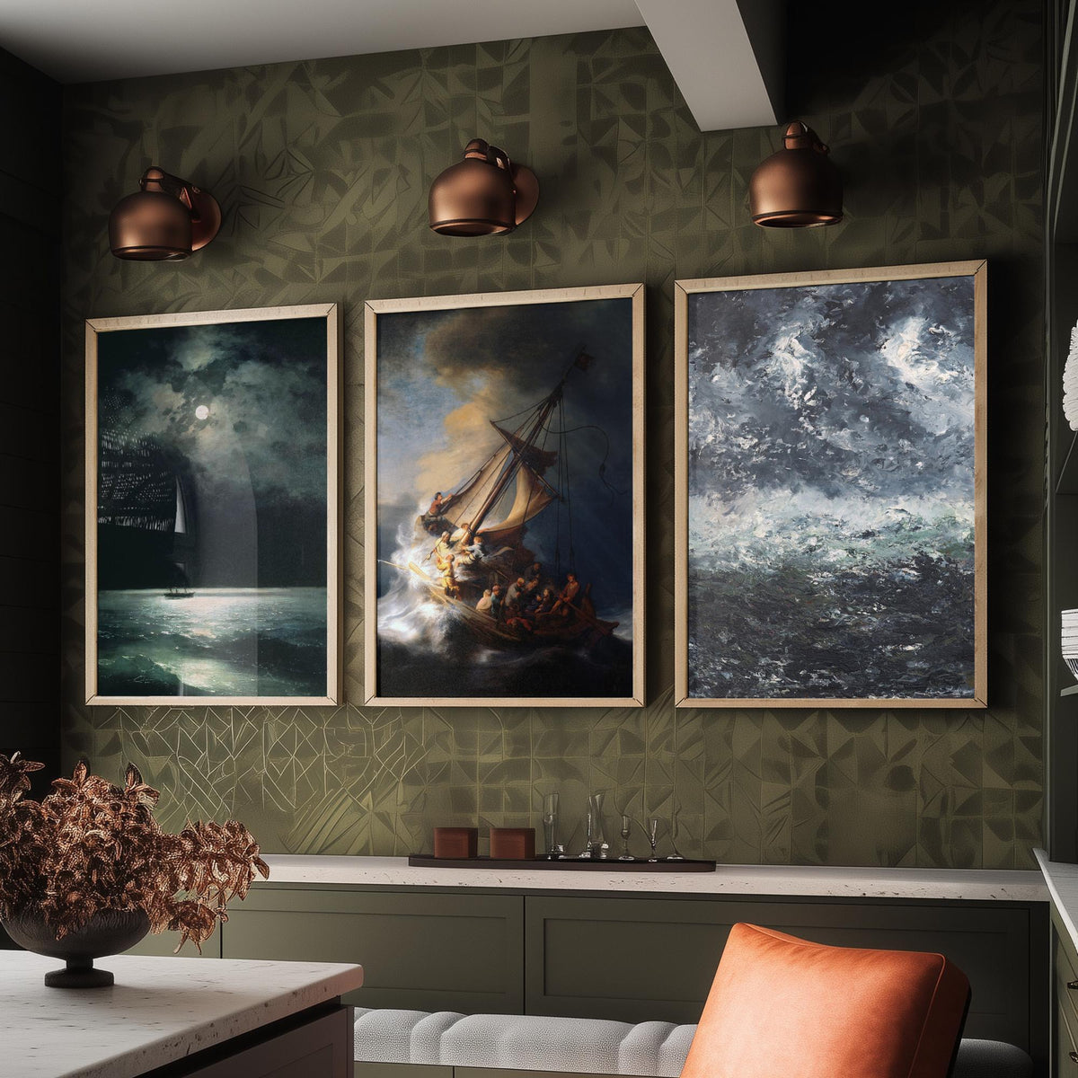 Rembrandt Storm on the Sea of Galilee Set of Three Art Prints - Dramatic Seascape Painting Poster
