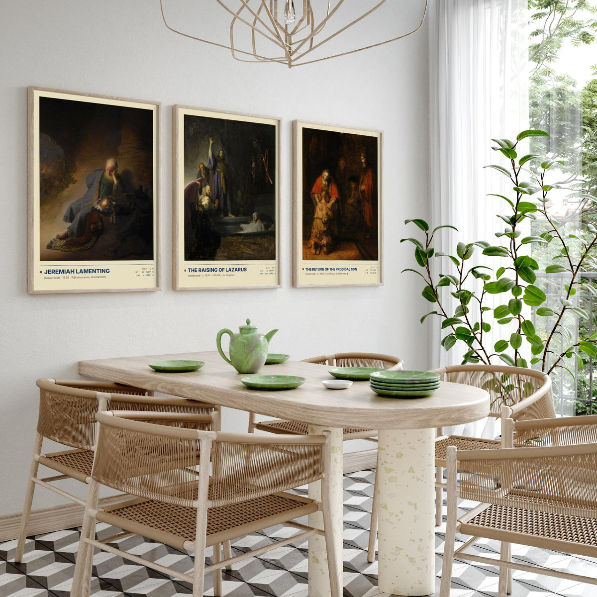 Rembrandt Bible Scenes Set of Three Art Prints - Jeremiah, Raising of Lazarus, Prodigal Son - Baroque Gallery Posters - Dutch Paintings