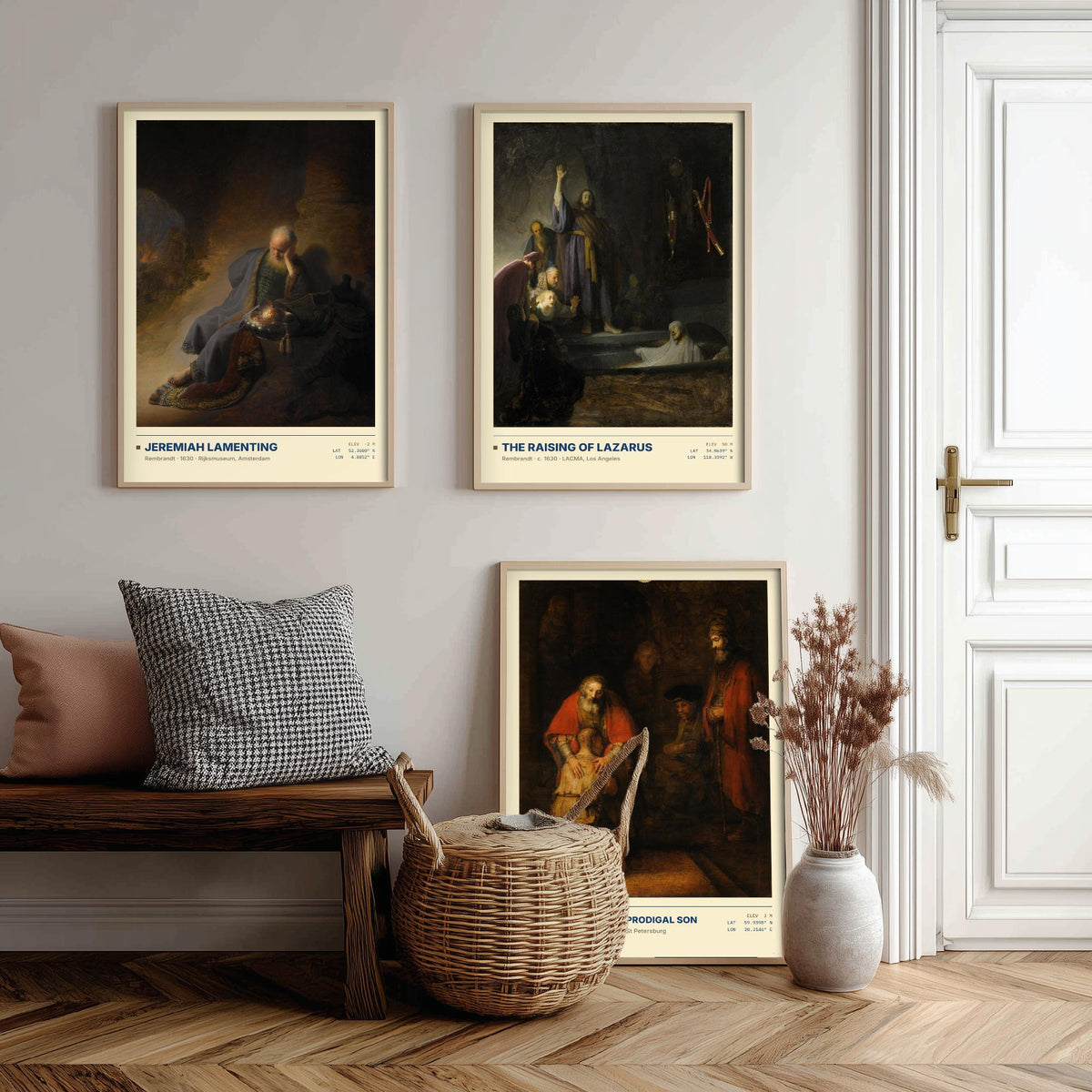 Rembrandt Bible Scenes Set of Three Art Prints - Jeremiah, Raising of Lazarus, Prodigal Son - Baroque Gallery Posters - Dutch Paintings