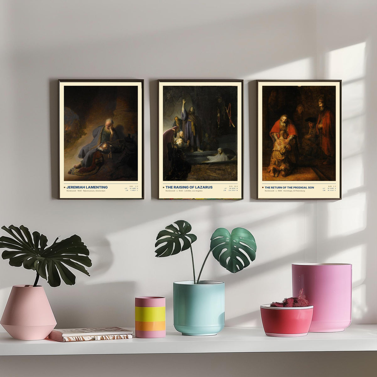Rembrandt Bible Scenes Set of Three Art Prints - Jeremiah, Raising of Lazarus, Prodigal Son - Baroque Gallery Posters - Dutch Paintings
