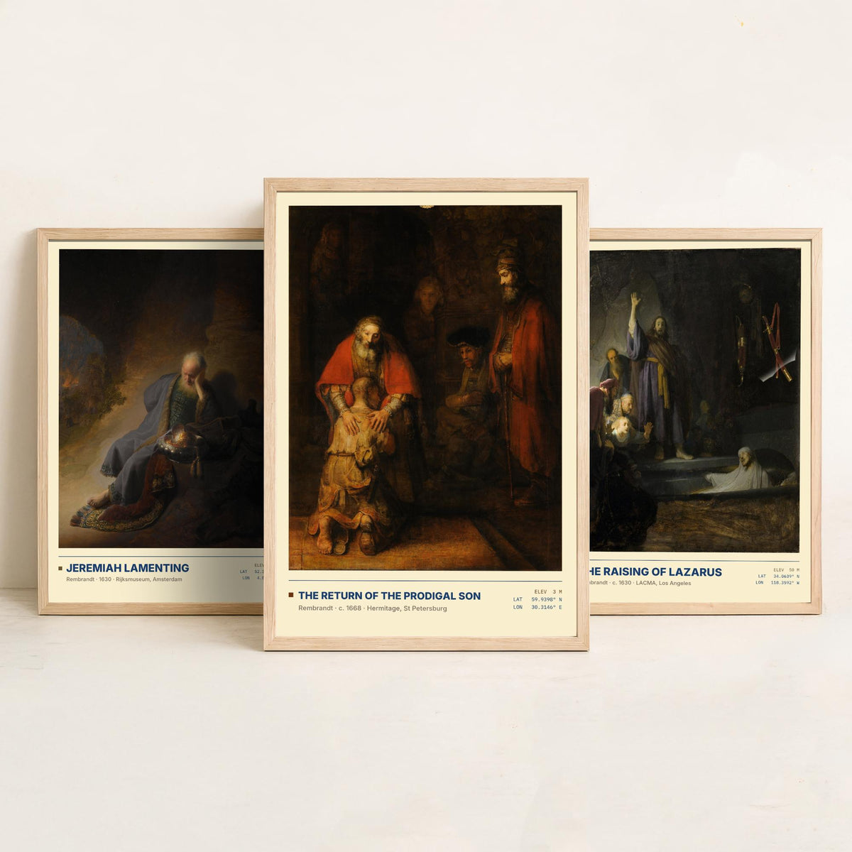 Rembrandt Bible Scenes Set of Three Art Prints - Jeremiah, Raising of Lazarus, Prodigal Son - Baroque Gallery Posters - Dutch Paintings