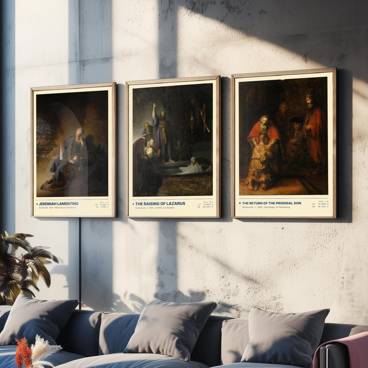 Rembrandt Bible Scenes Set of Three Art Prints - Jeremiah, Raising of Lazarus, Prodigal Son - Baroque Gallery Posters - Dutch Paintings