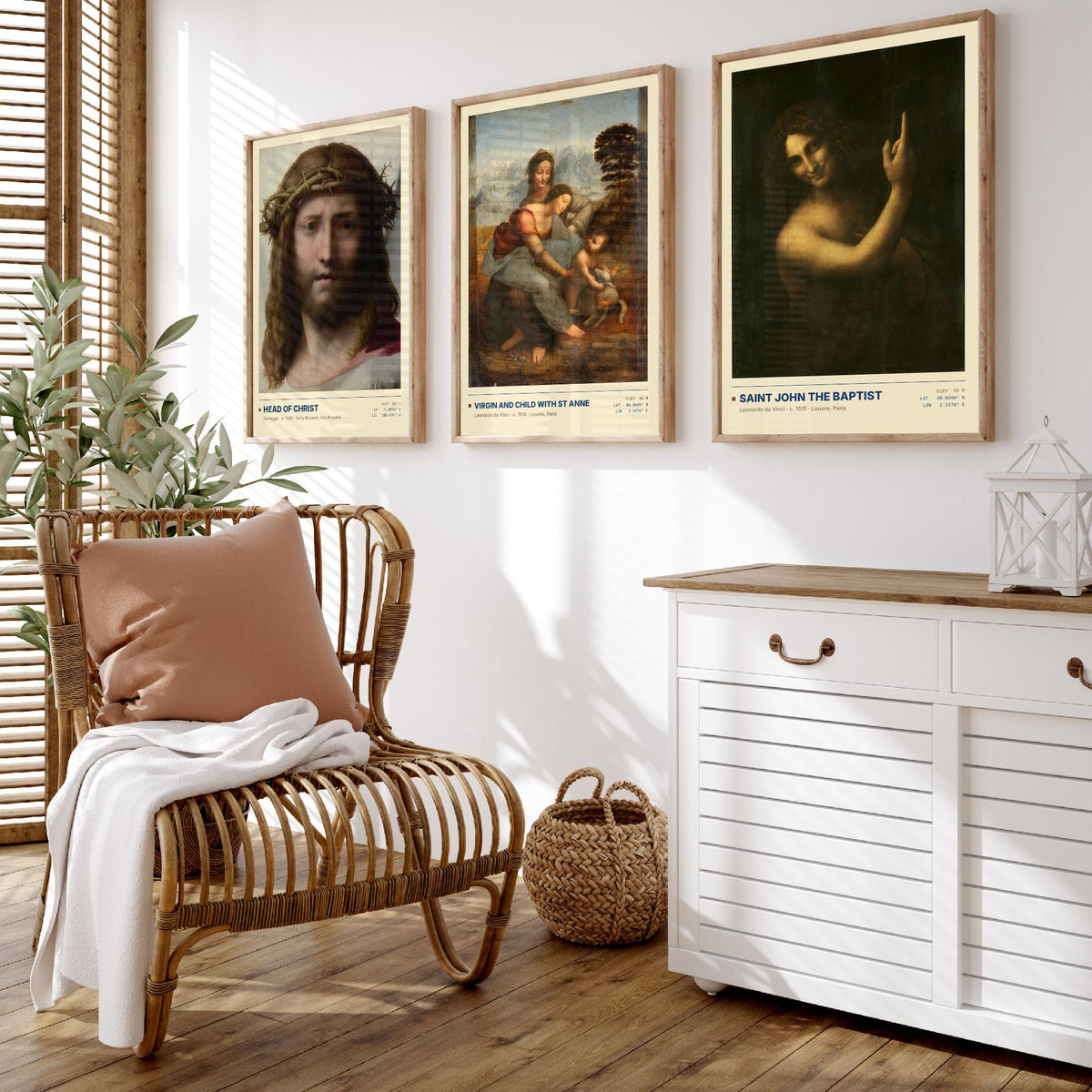 Renaissance Devotion Set of Three Art Prints - Head of Christ, Virgin and Child with St Anne, Saint John - Leonardo Posters - Paintings
