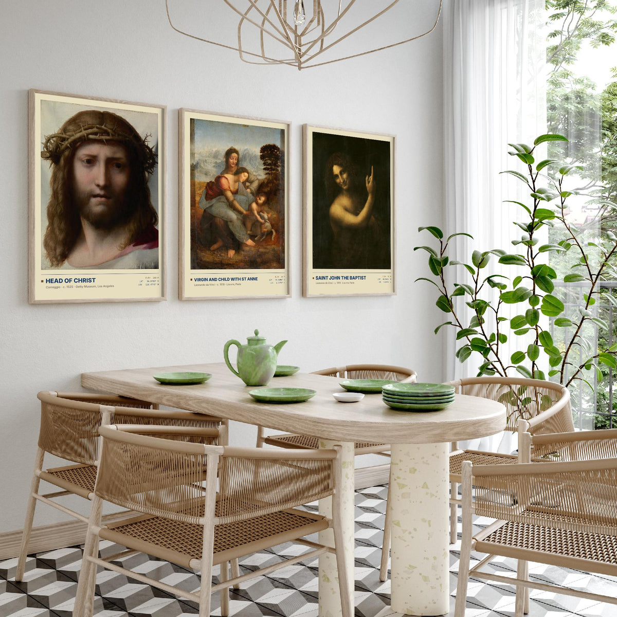 Renaissance Devotion Set of Three Art Prints - Head of Christ, Virgin and Child with St Anne, Saint John - Leonardo Posters - Paintings