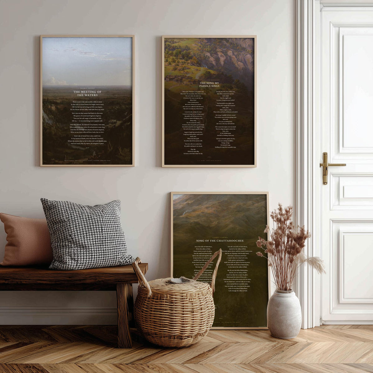 River Poems Set of Three Art Prints - The Meeting of the Waters, The Song My Paddle Sings, Song of the Chattahoochee - Painting Posters