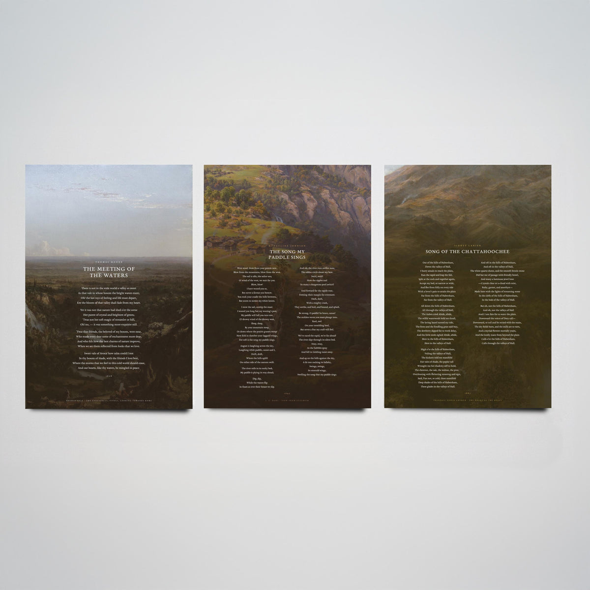 River Poems Set of Three Art Prints - The Meeting of the Waters, The Song My Paddle Sings, Song of the Chattahoochee - Painting Posters