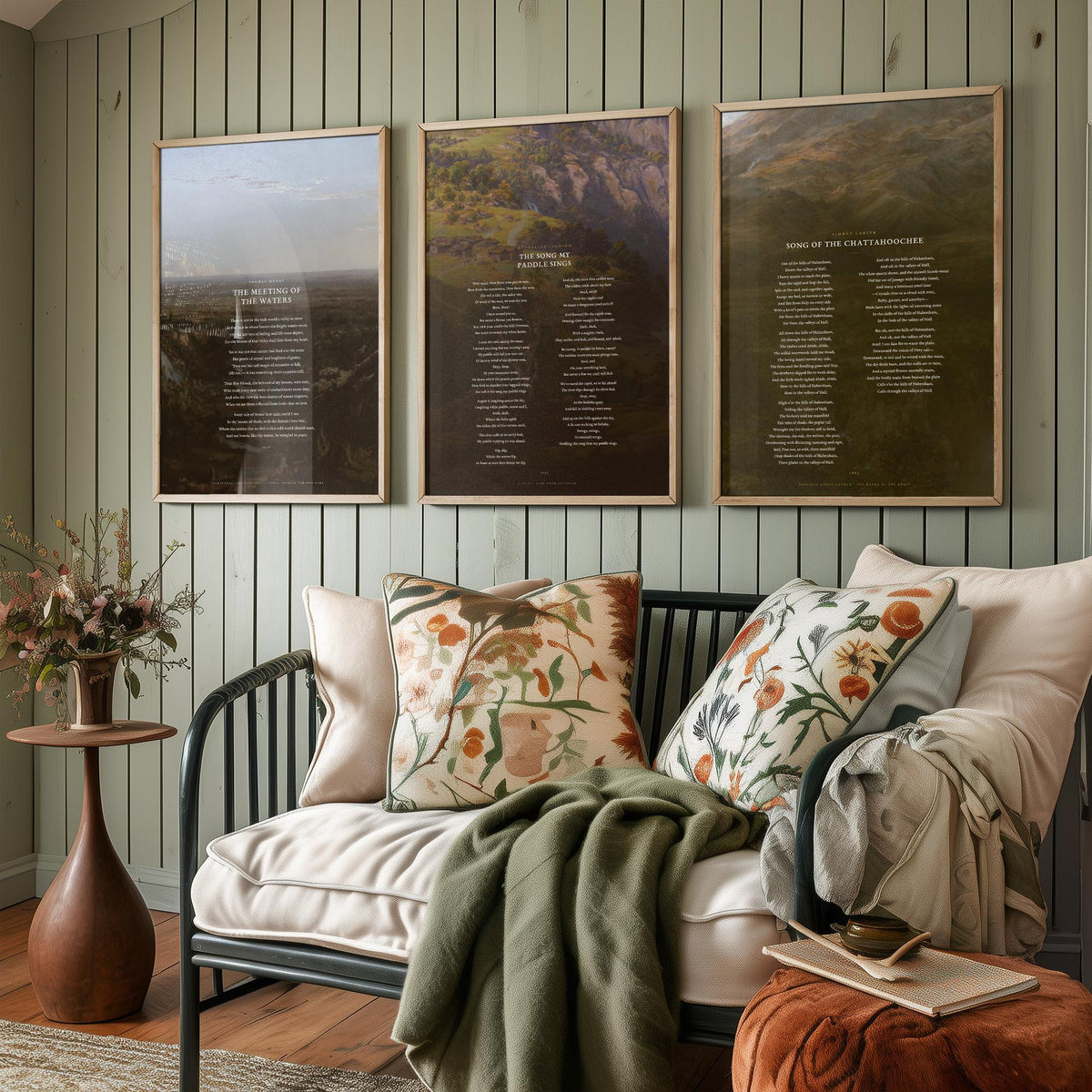 River Poems Set of Three Art Prints - The Meeting of the Waters, The Song My Paddle Sings, Song of the Chattahoochee - Painting Posters