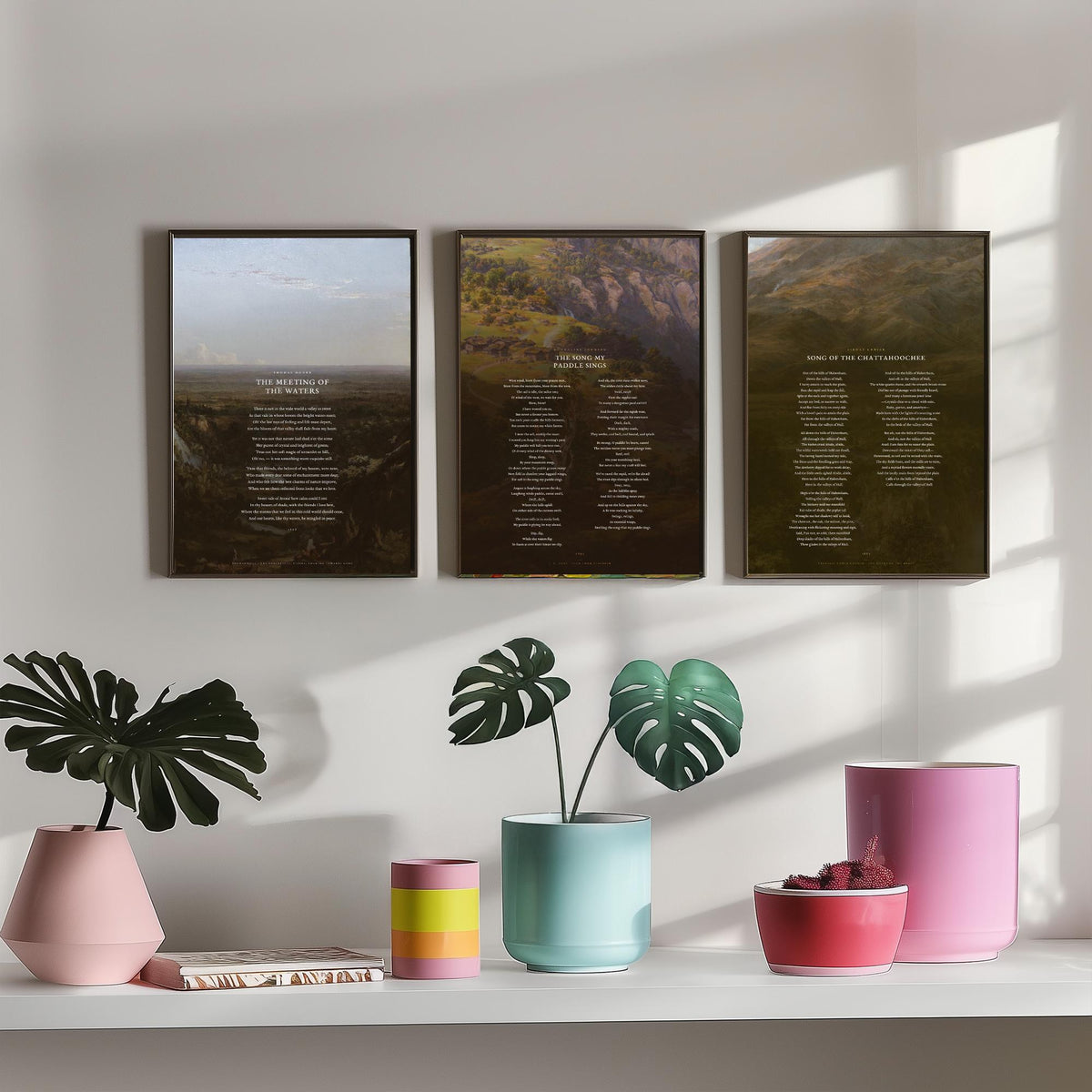 River Poems Set of Three Art Prints - The Meeting of the Waters, The Song My Paddle Sings, Song of the Chattahoochee - Painting Posters