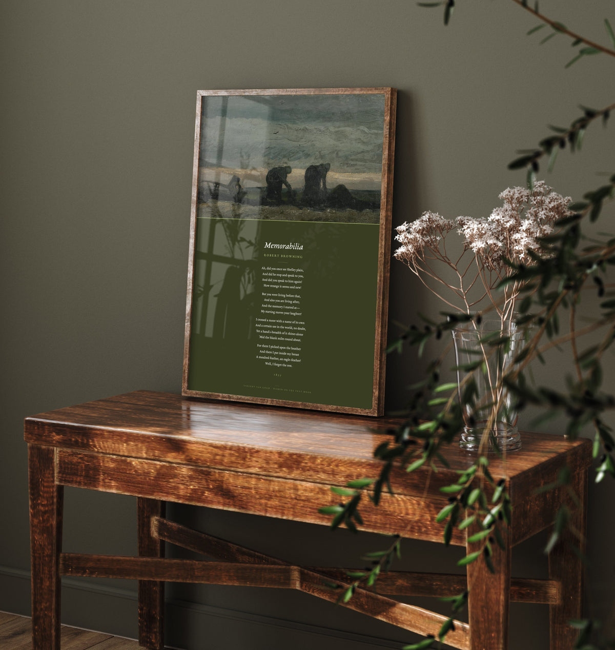 Memorabilia by Robert Browning Art Print - Full Poem Poster beneath Van Gogh Women on the Peat Moor Painting - Shelley Tribute Poetry