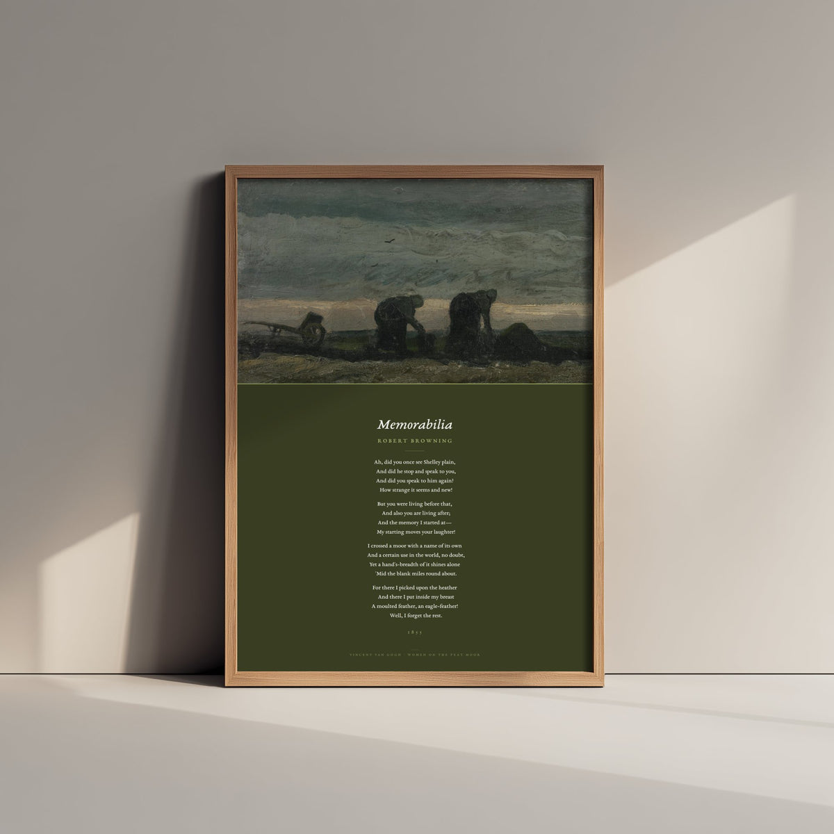 Memorabilia by Robert Browning Art Print - Full Poem Poster beneath Van Gogh Women on the Peat Moor Painting - Shelley Tribute Poetry