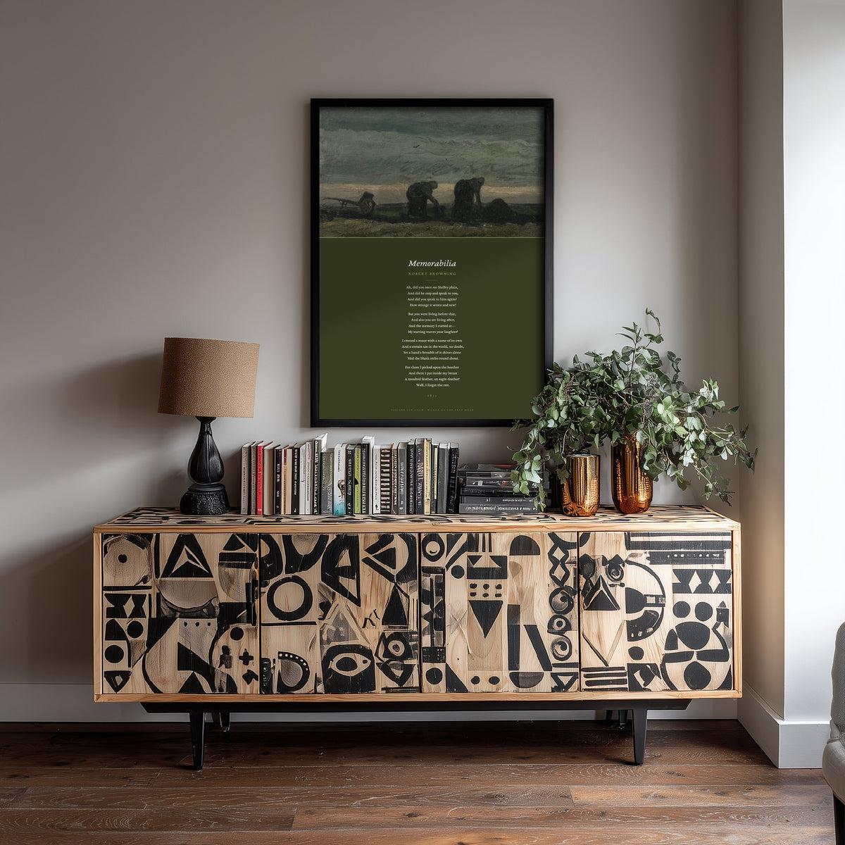 Memorabilia by Robert Browning Art Print - Full Poem Poster beneath Van Gogh Women on the Peat Moor Painting - Shelley Tribute Poetry