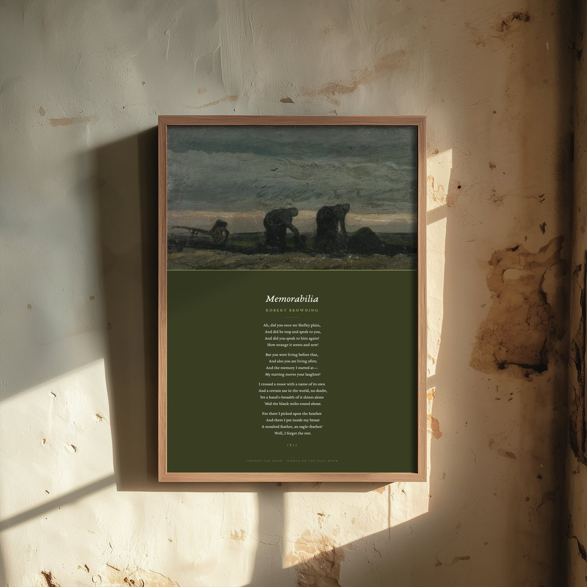 Memorabilia by Robert Browning Art Print - Full Poem Poster beneath Van Gogh Women on the Peat Moor Painting - Shelley Tribute Poetry