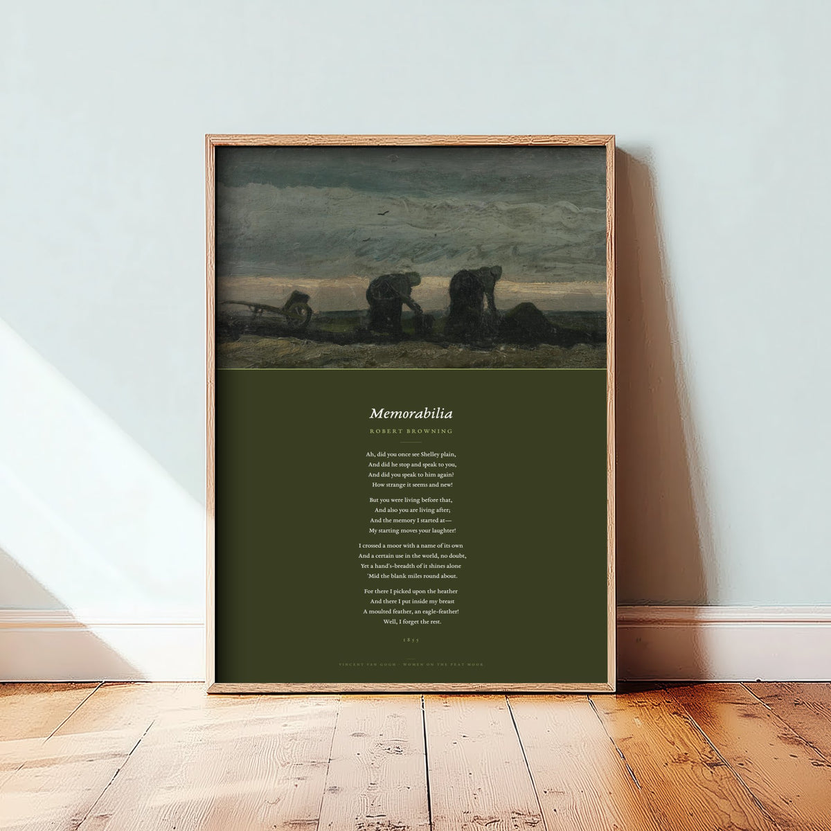 Memorabilia by Robert Browning Art Print - Full Poem Poster beneath Van Gogh Women on the Peat Moor Painting - Shelley Tribute Poetry