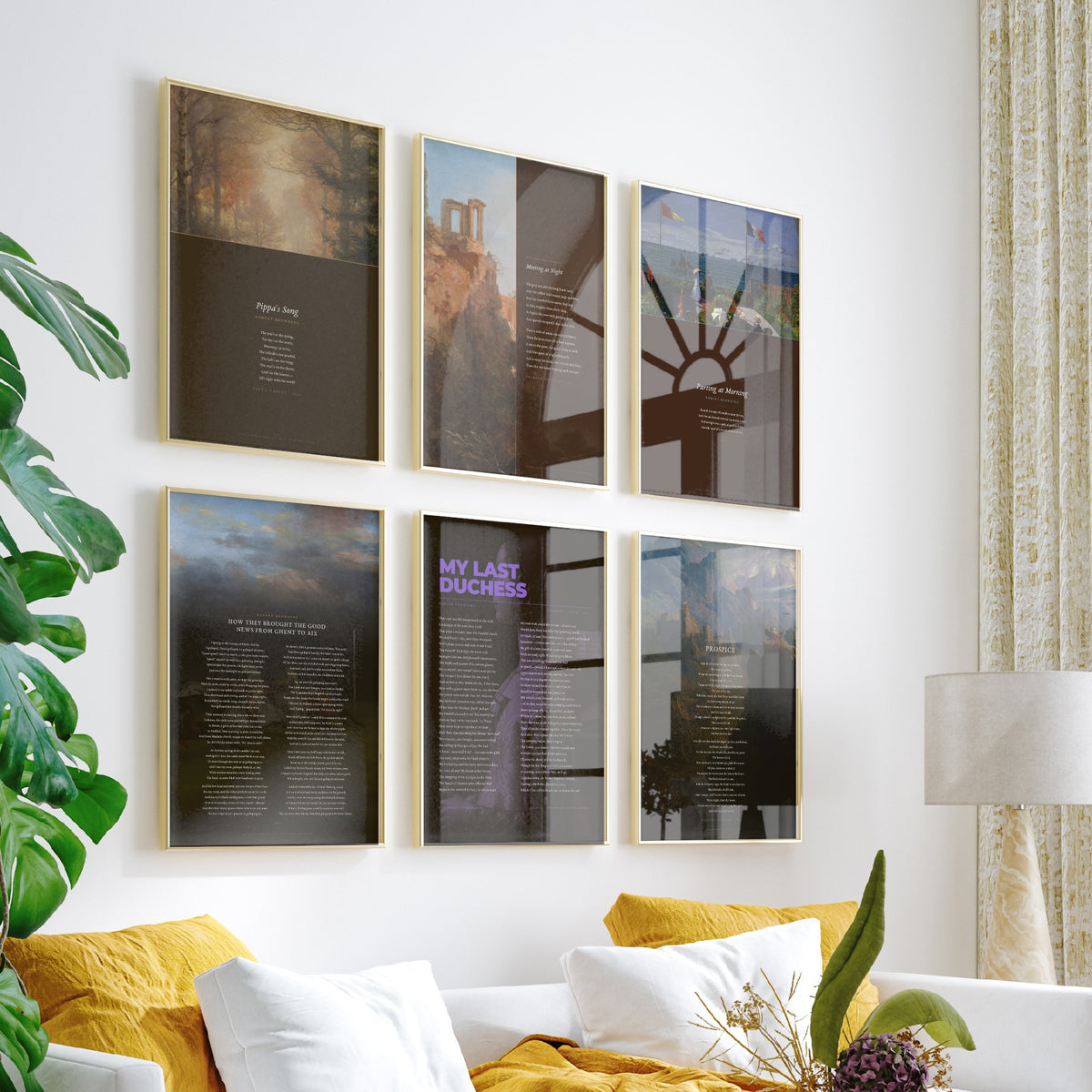Set of Six Robert Browning Poem Art Prints - 6 Full Poems over Classic Paintings - Posters - My Last Duchess, Meeting at Night, Pippa's Song
